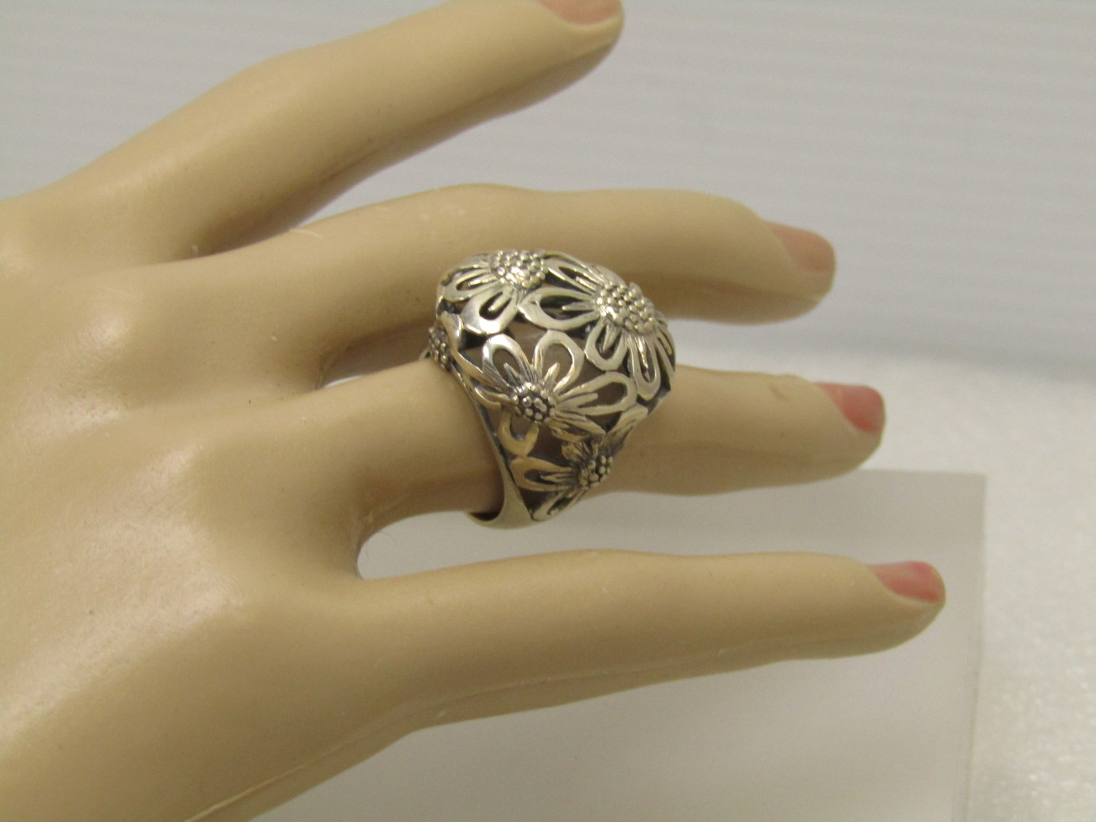 Vintage Sterling Silver Wide Floral Ring, Sz. 6, 1980's-1990's - 6