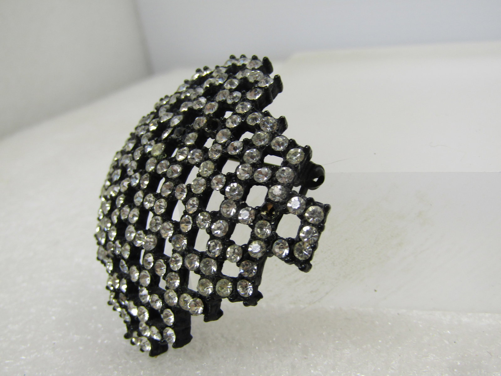Vintage Black Metal Rhinestone Brooch, 1970's-1980's - 2