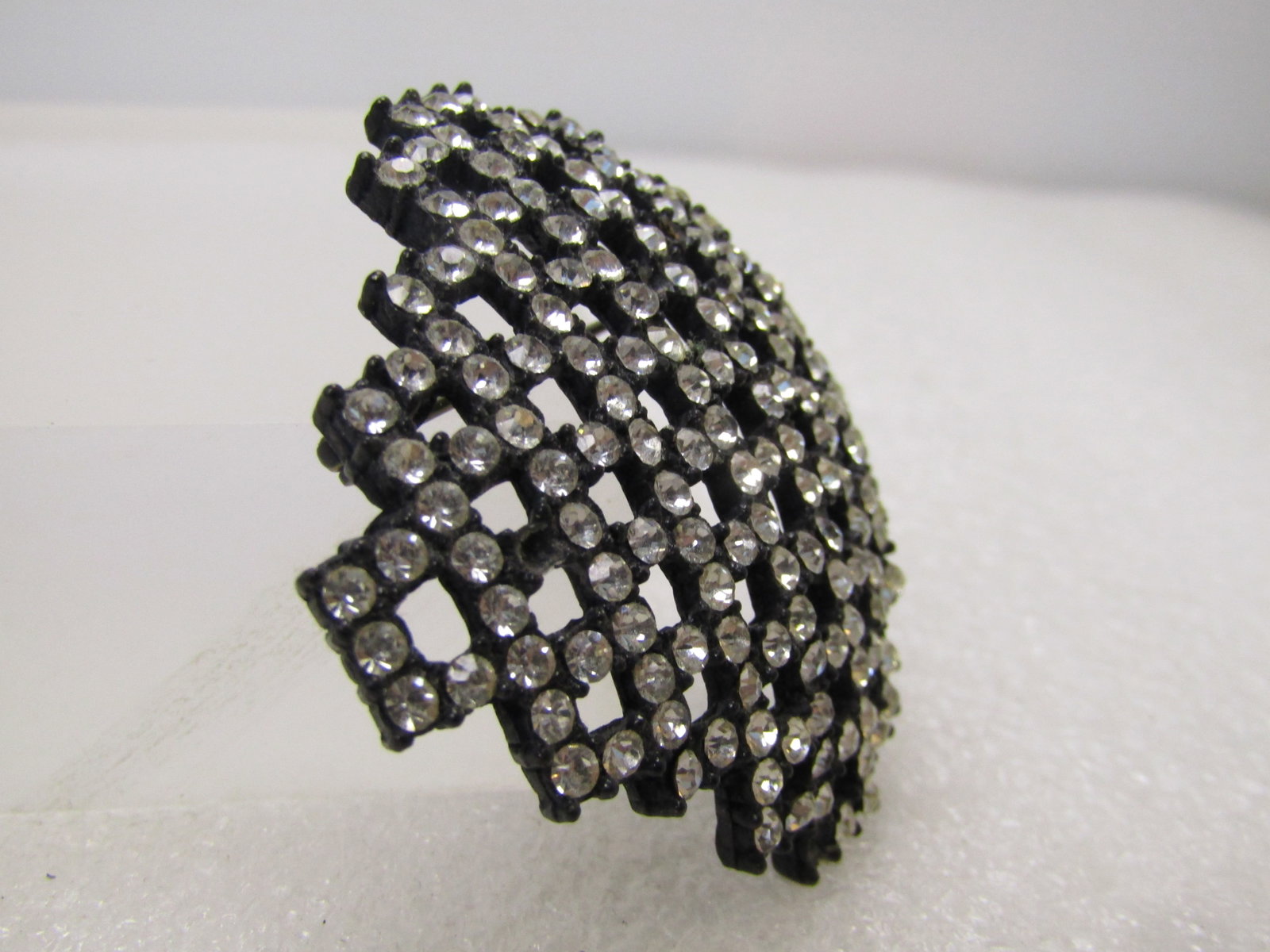 Vintage Black Metal Rhinestone Brooch, 1970's-1980's - 3
