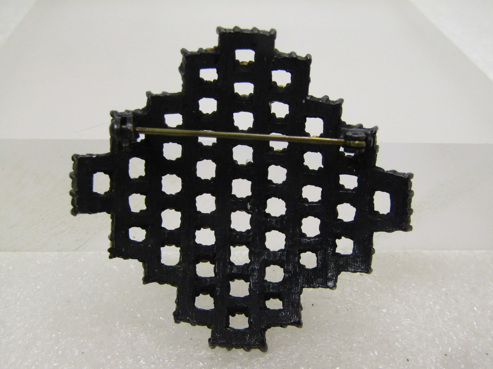 Vintage Black Metal Rhinestone Brooch, 1970's-1980's - 4