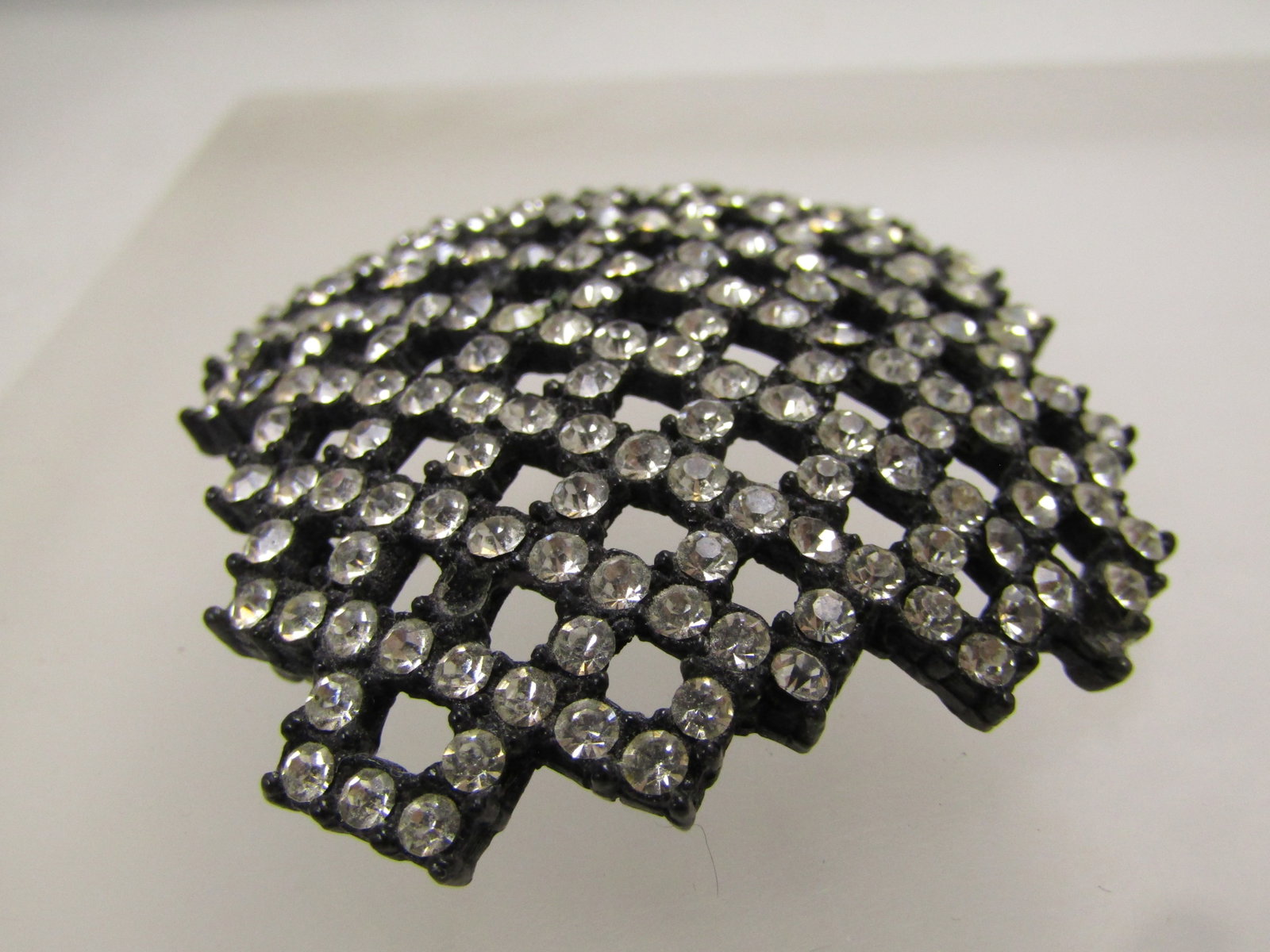 Vintage Black Metal Rhinestone Brooch, 1970's-1980's - 5