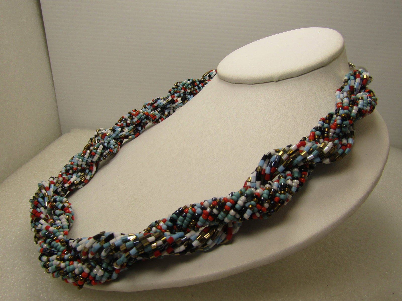 Multi-Strand Twisted Seed Bead Necklace, 23", Signed CG, 1990's, Southwestern Vibe - 2
