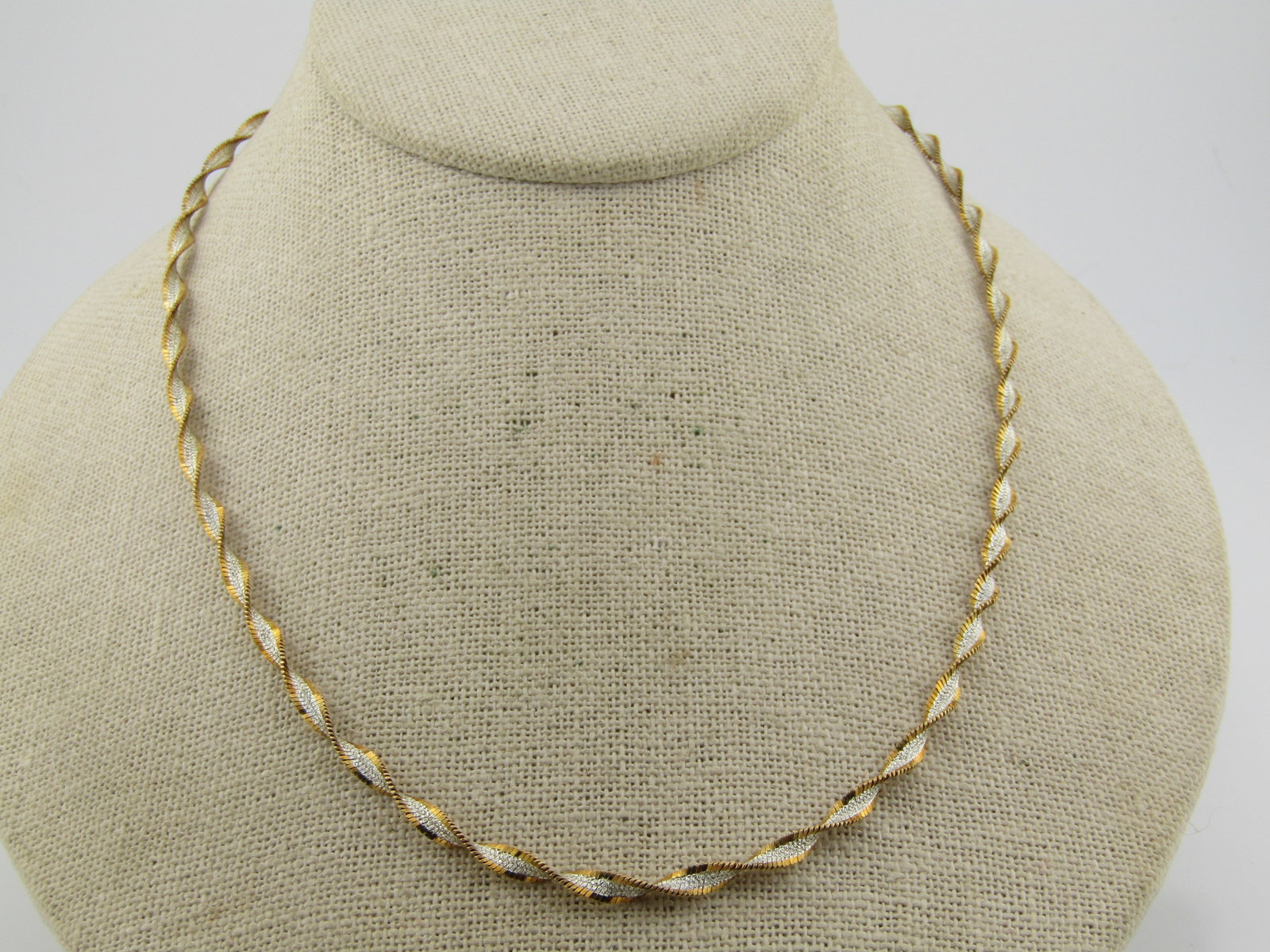 Vintage Sterling Twisted Necklace, Two-Tone, 18", 1980's, Signed: Vintage Sterling Twisted Necklace, Two-Tone, 18", 1980's, Appx. 3.5mm wide. Signed PT. It is sterling with goldover edge. It is signed PT and marked .925 and tests as sterling with an appx. weight of