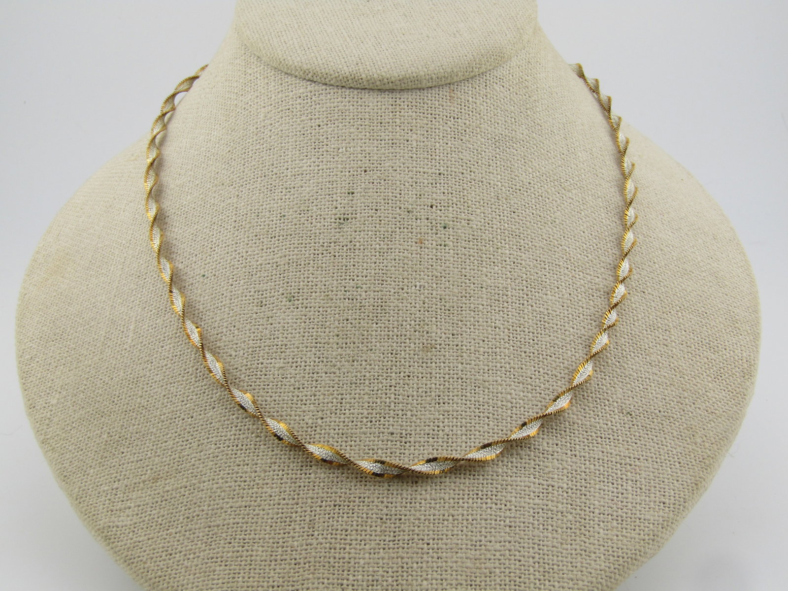Vintage Sterling Twisted Necklace, Two-Tone, 18", 1980's, Signed - 2