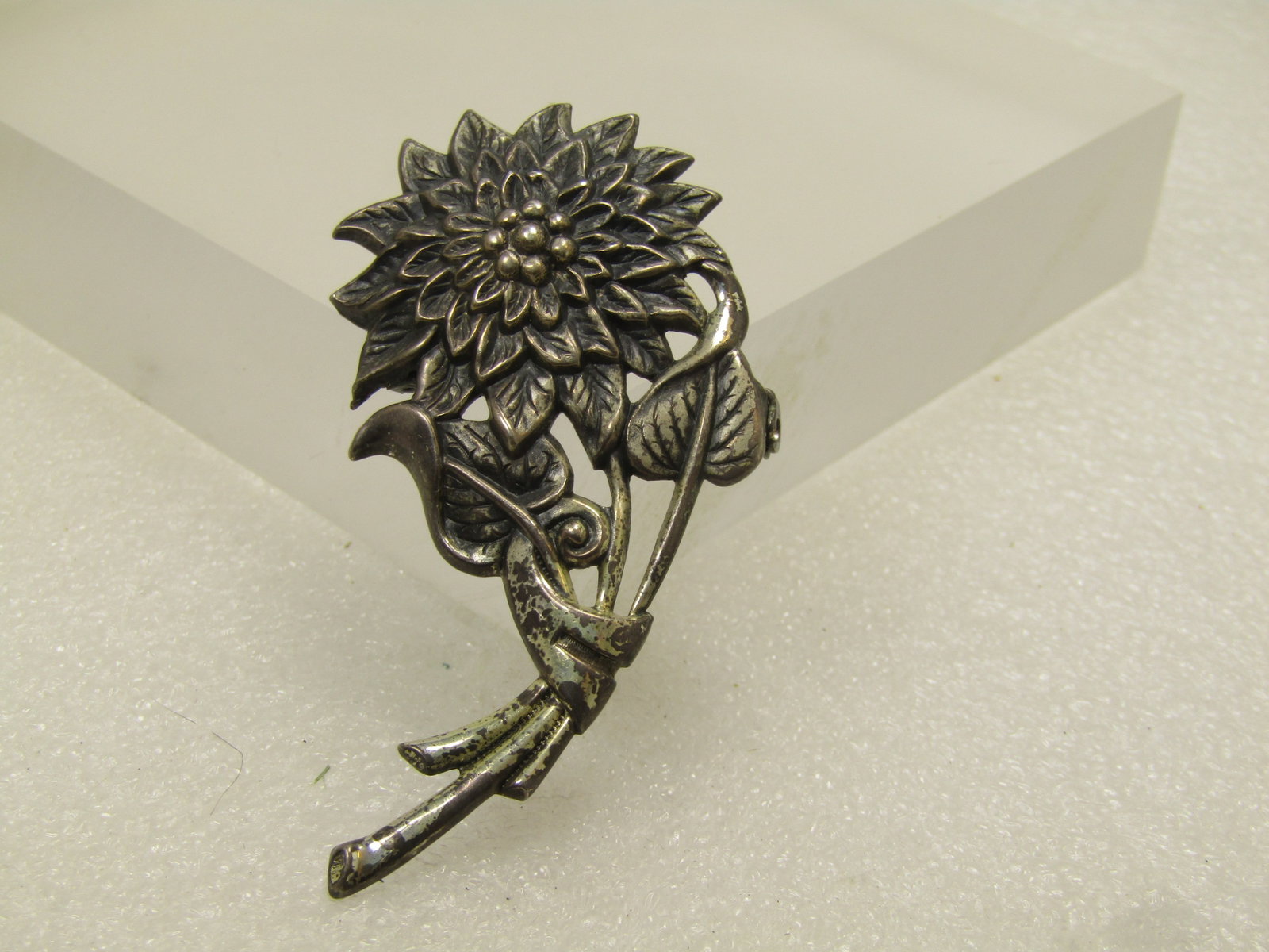 Vintage Sterling Floral Stem Brooch, 1940's - 3