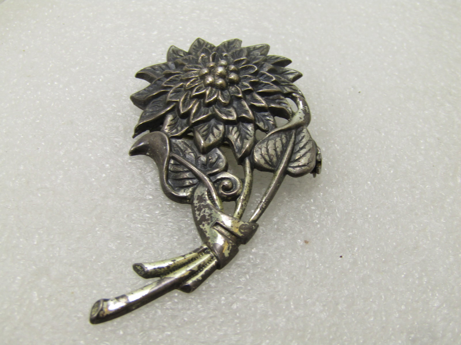 Vintage Sterling Floral Stem Brooch, 1940's - 5