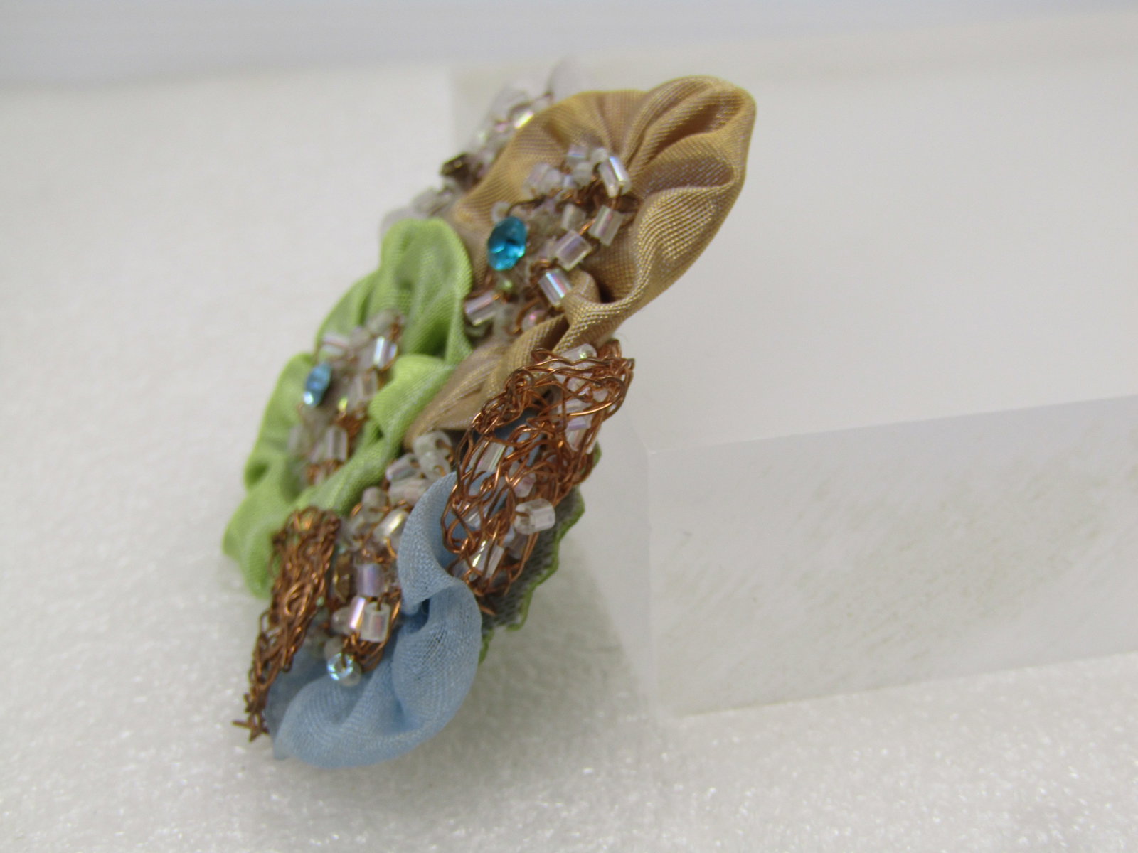 Vintage Hand Made Satin and Coppery Blossom Brooch, 1980's-1990's - 2