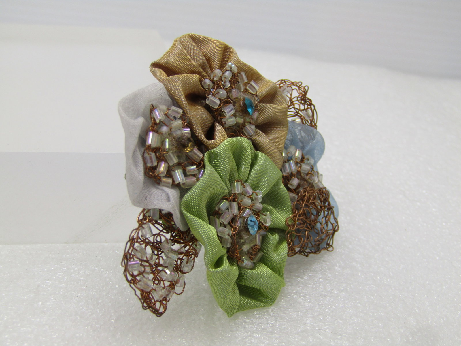 Vintage Hand Made Satin and Coppery Blossom Brooch, 1980's-1990's - 3