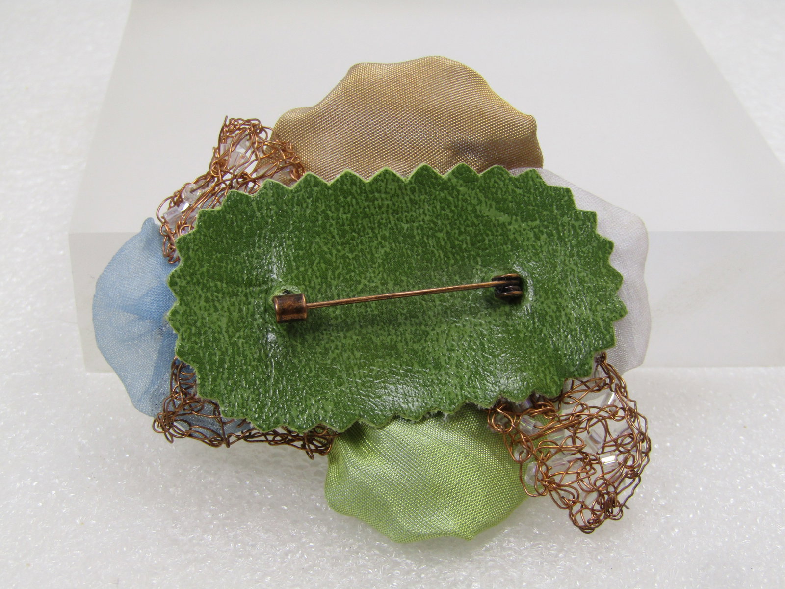 Vintage Hand Made Satin and Coppery Blossom Brooch, 1980's-1990's - 4