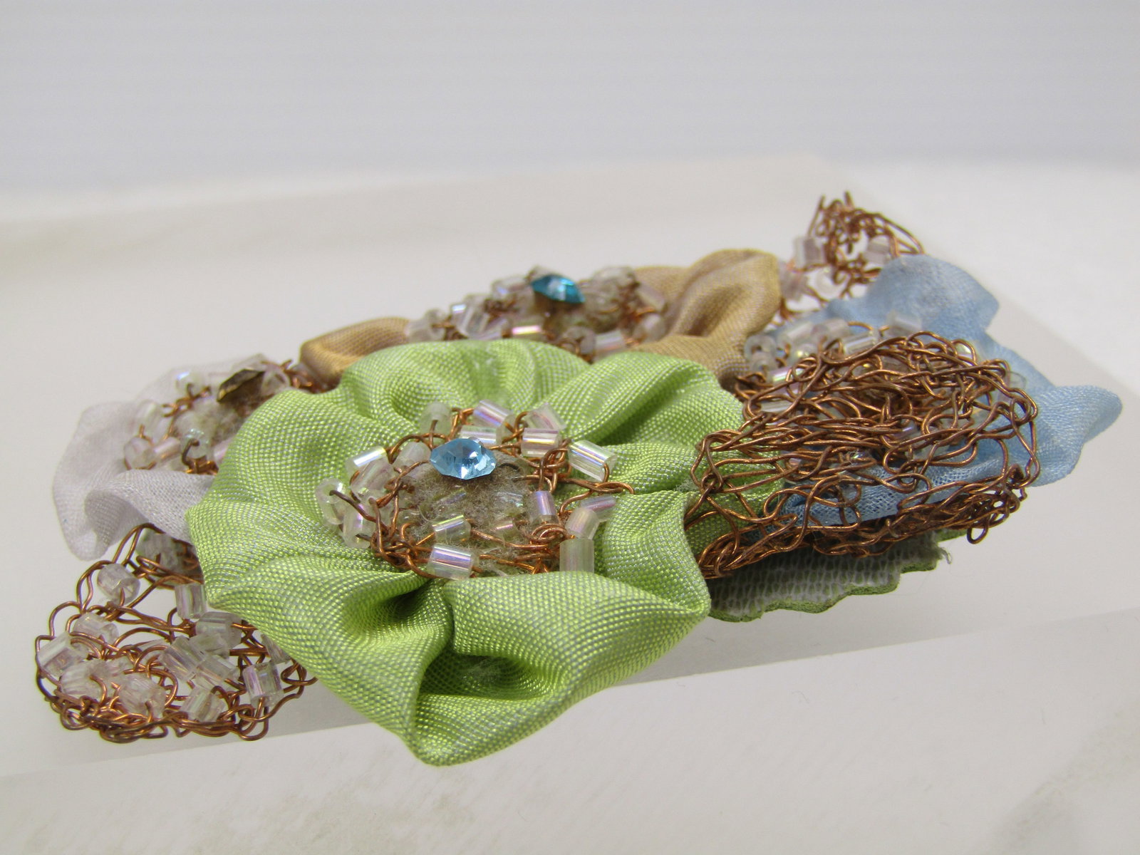 Vintage Hand Made Satin and Coppery Blossom Brooch, 1980's-1990's - 5