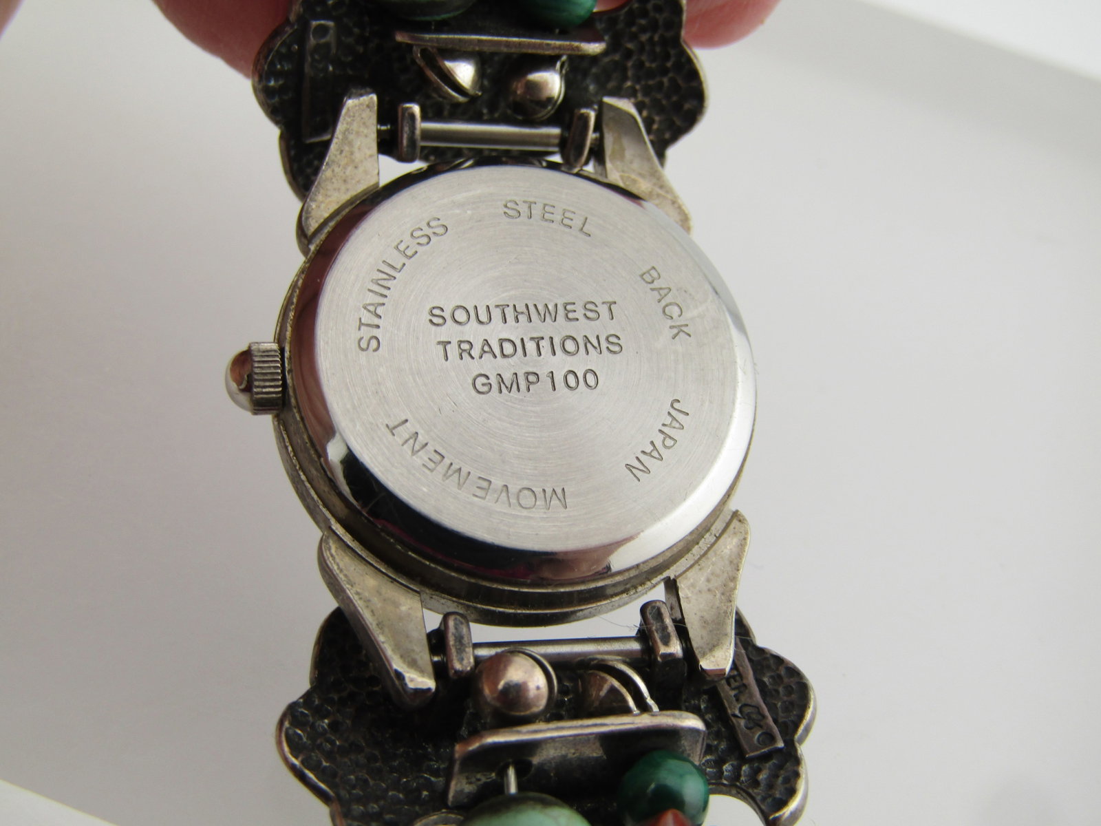 Sterling Carolyn Pollack Southwestern Watch, Malachite, Tuquoise, 7.5" 1990's - 6