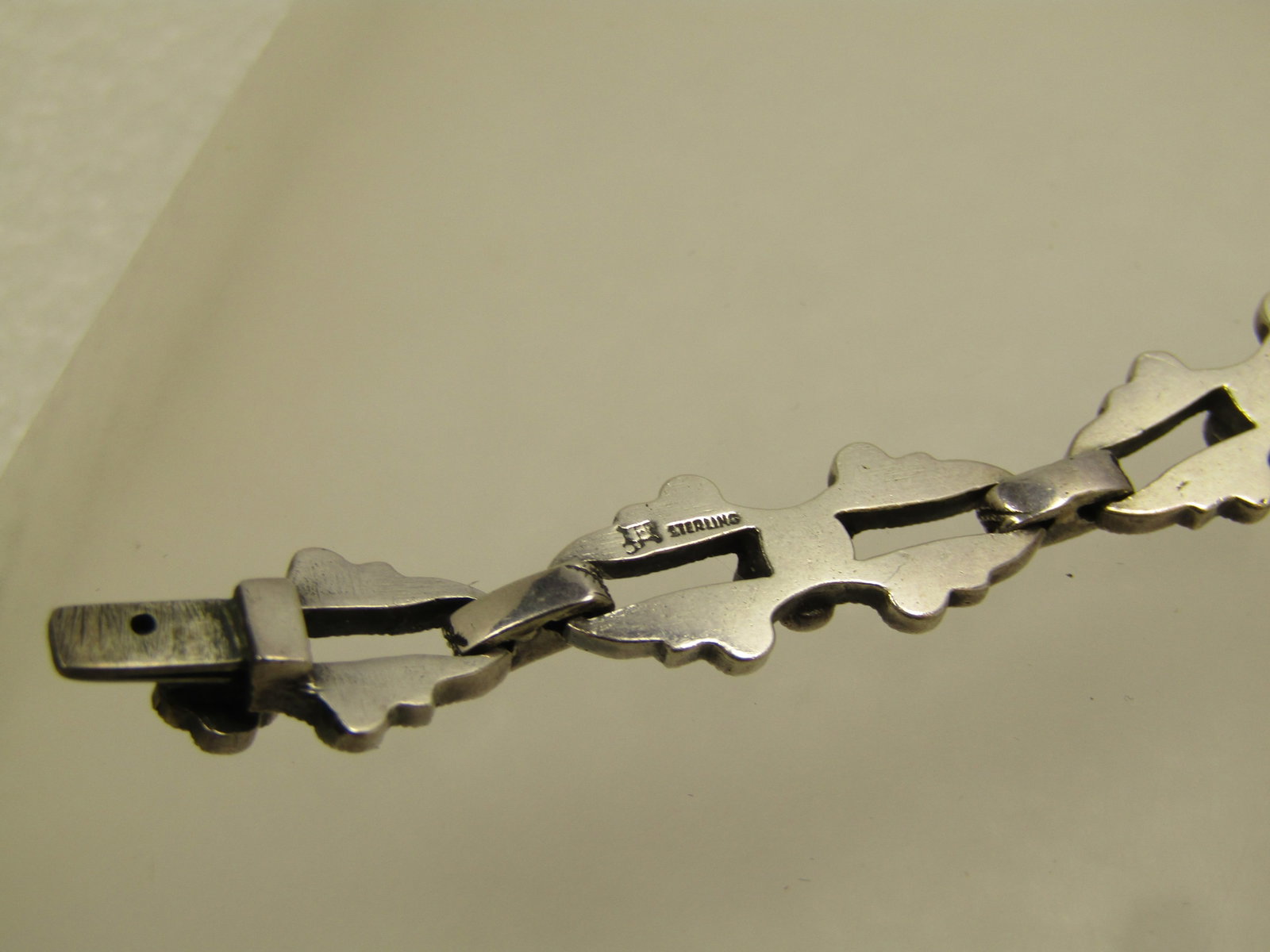 Vintage Sterling Marcasite Open Link Bracelet, 7", Blossom Accents , Signed, 1940's - 6