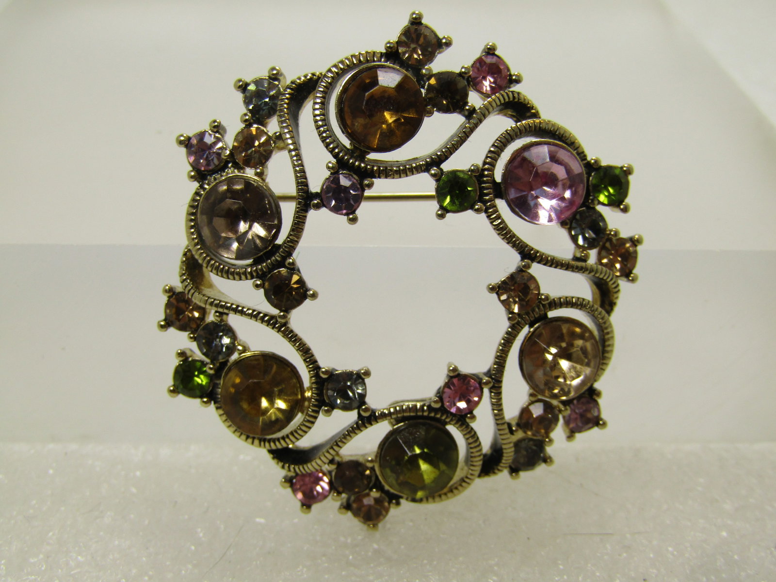 Vintage Monet Rhinestone Circle Brooch with Coils, 1980's-1990's - 2