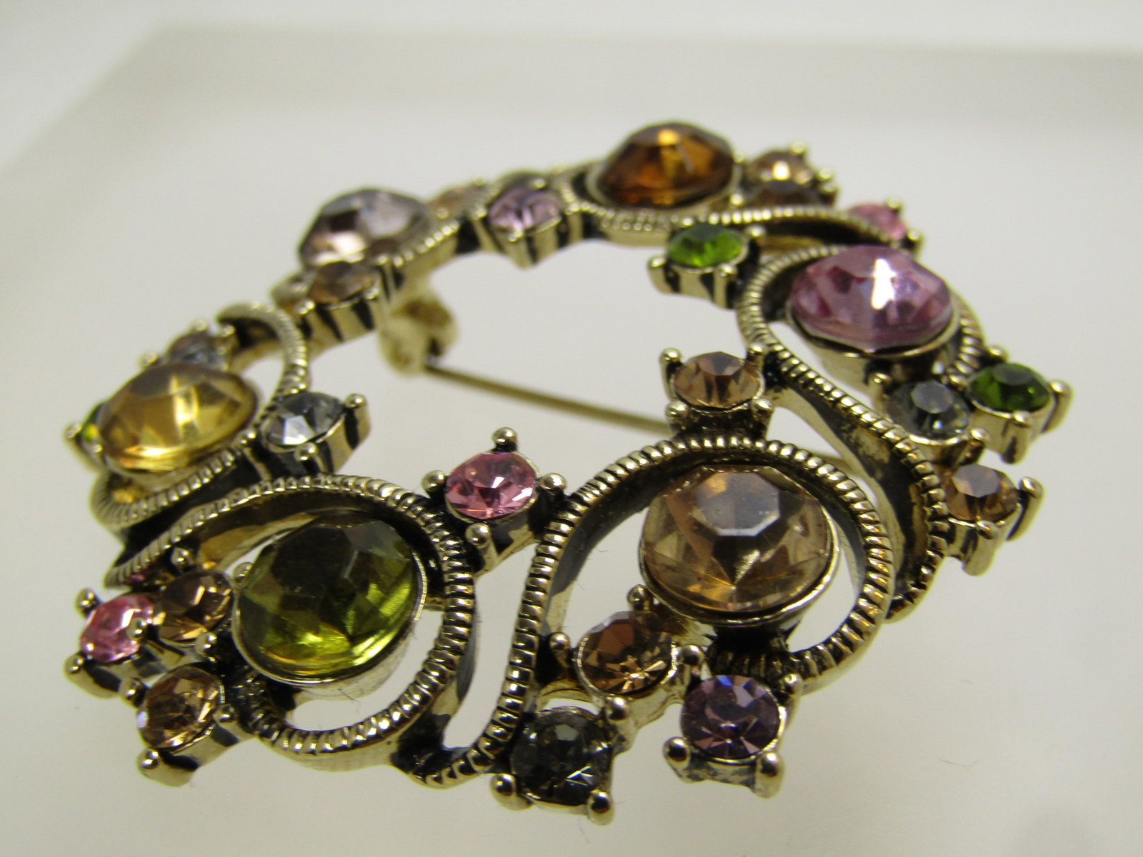 Vintage Monet Rhinestone Circle Brooch with Coils, 1980's-1990's - 6