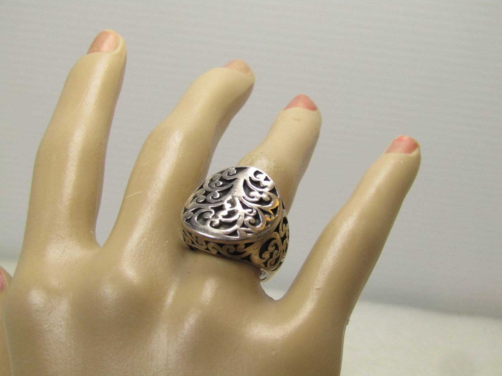 Vintage Sterling Wide Scrolled Ring, Sz. 7, 1990's-2000 - 7