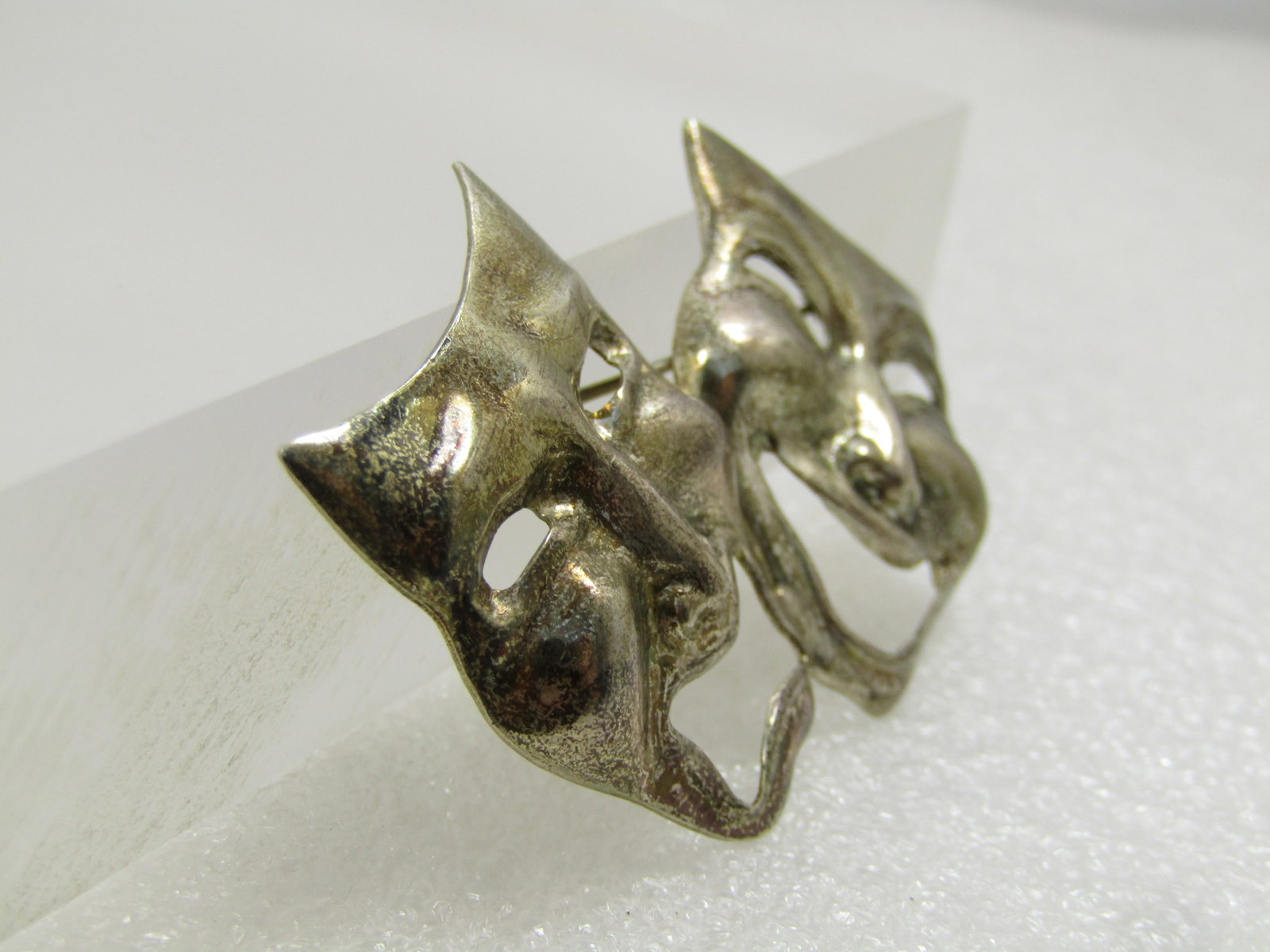 Vintage Sterling Comedy Tragedy Mask Brooch, 1960's-1970's - 3