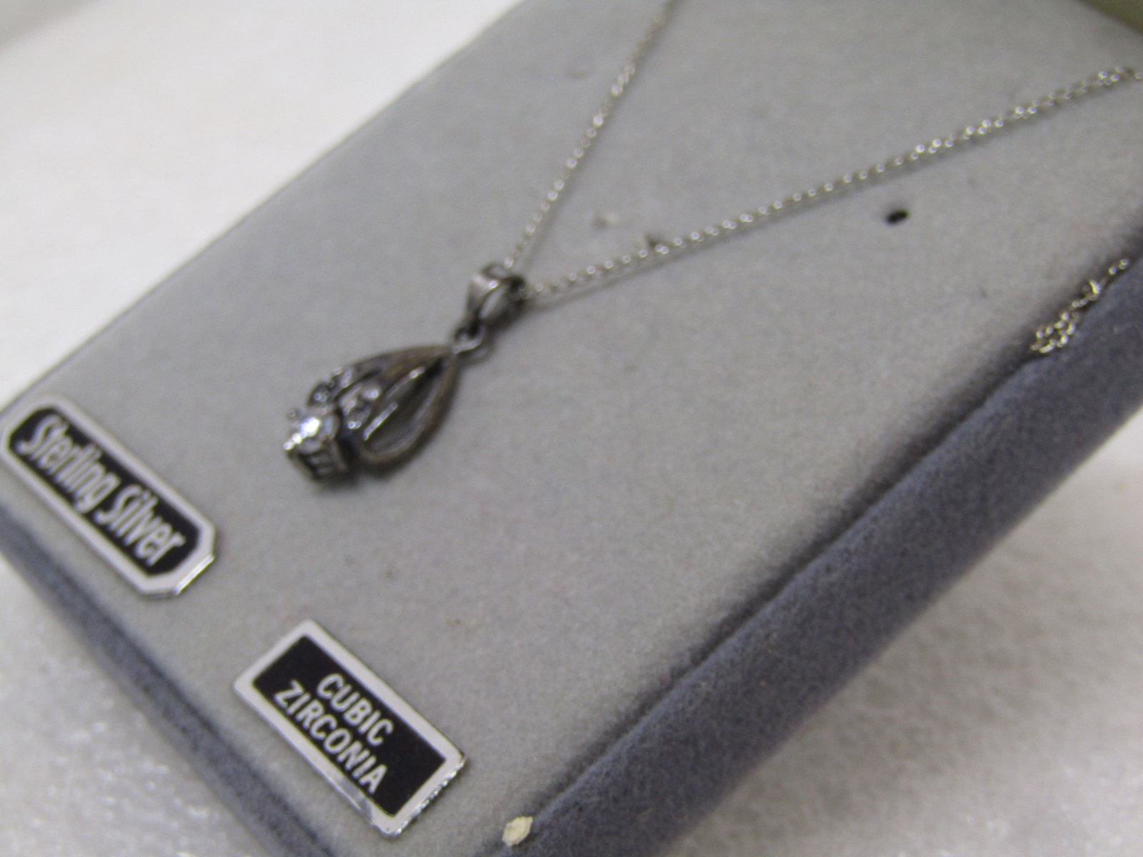 Vintage Sterling CZ Necklace, 18", Chante, Original Box, 1960's-1970's - 2