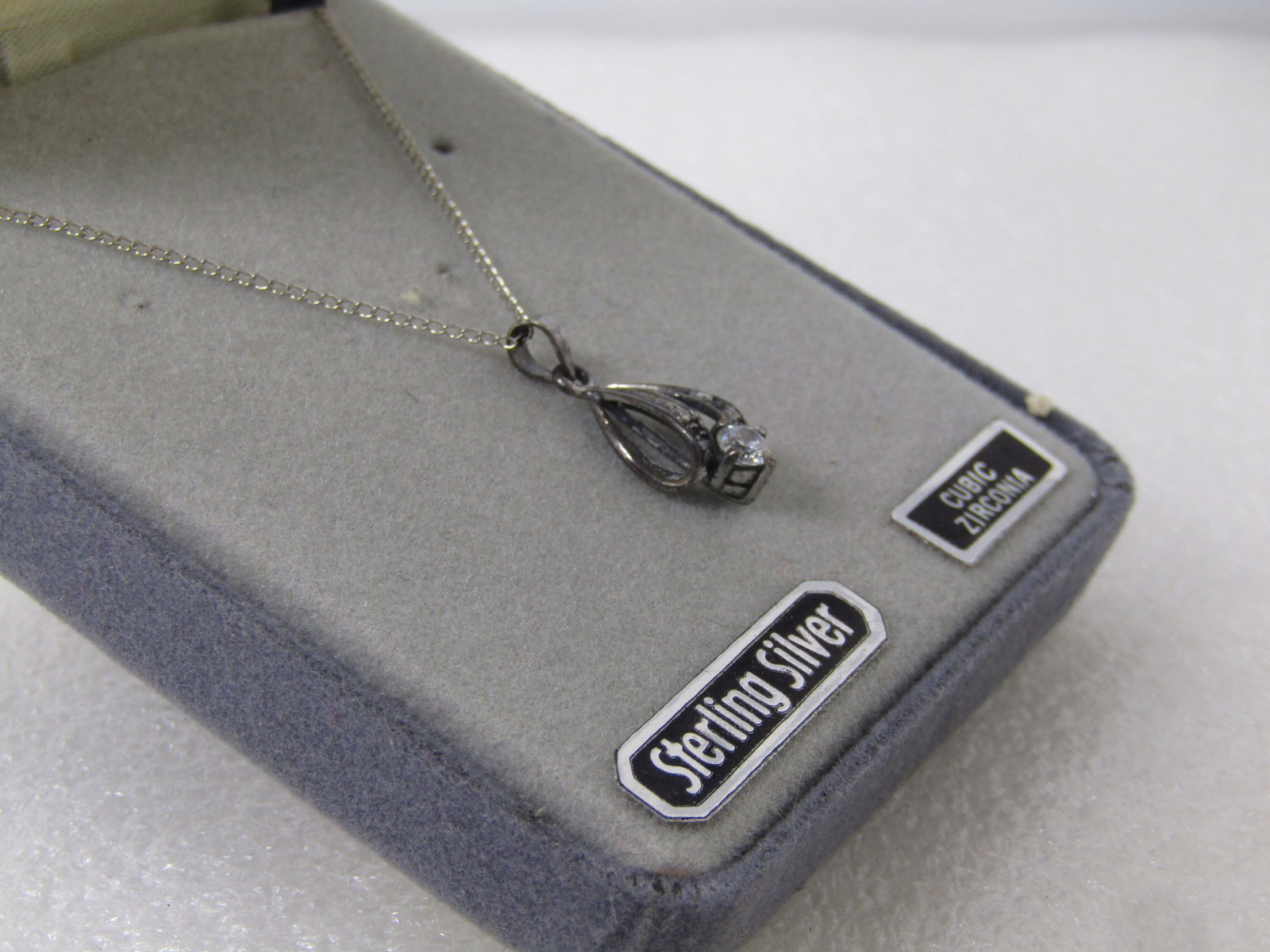 Vintage Sterling CZ Necklace, 18", Chante, Original Box, 1960's-1970's - 3