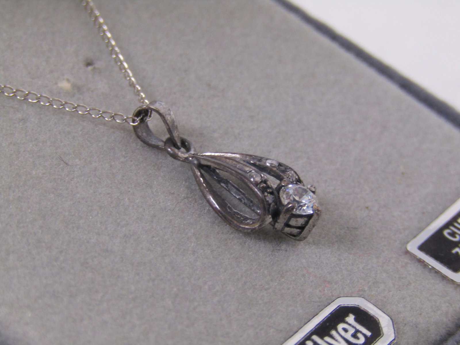 Vintage Sterling CZ Necklace, 18", Chante, Original Box, 1960's-1970's - 4
