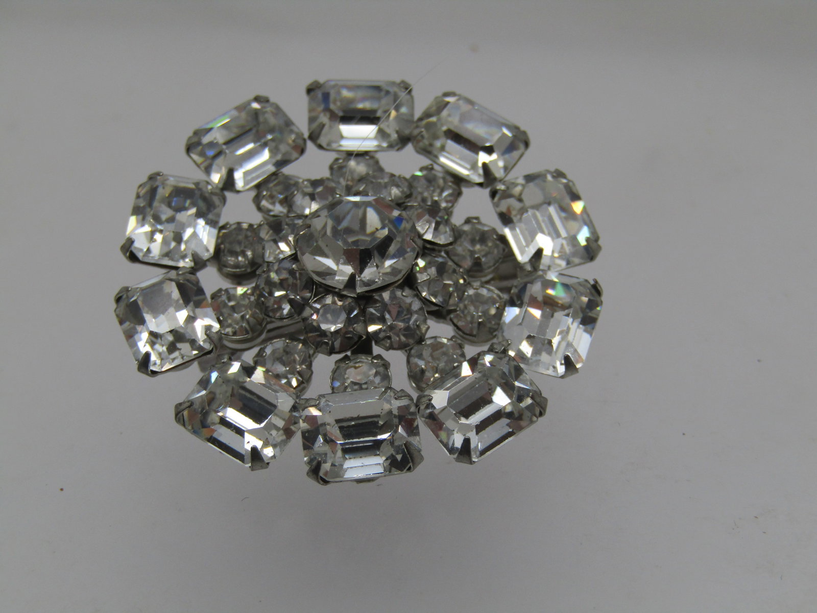 Vintage Rhinestone Tiered Brooch, Mixed Cuts, 1.5", 1960's (1 of 5)