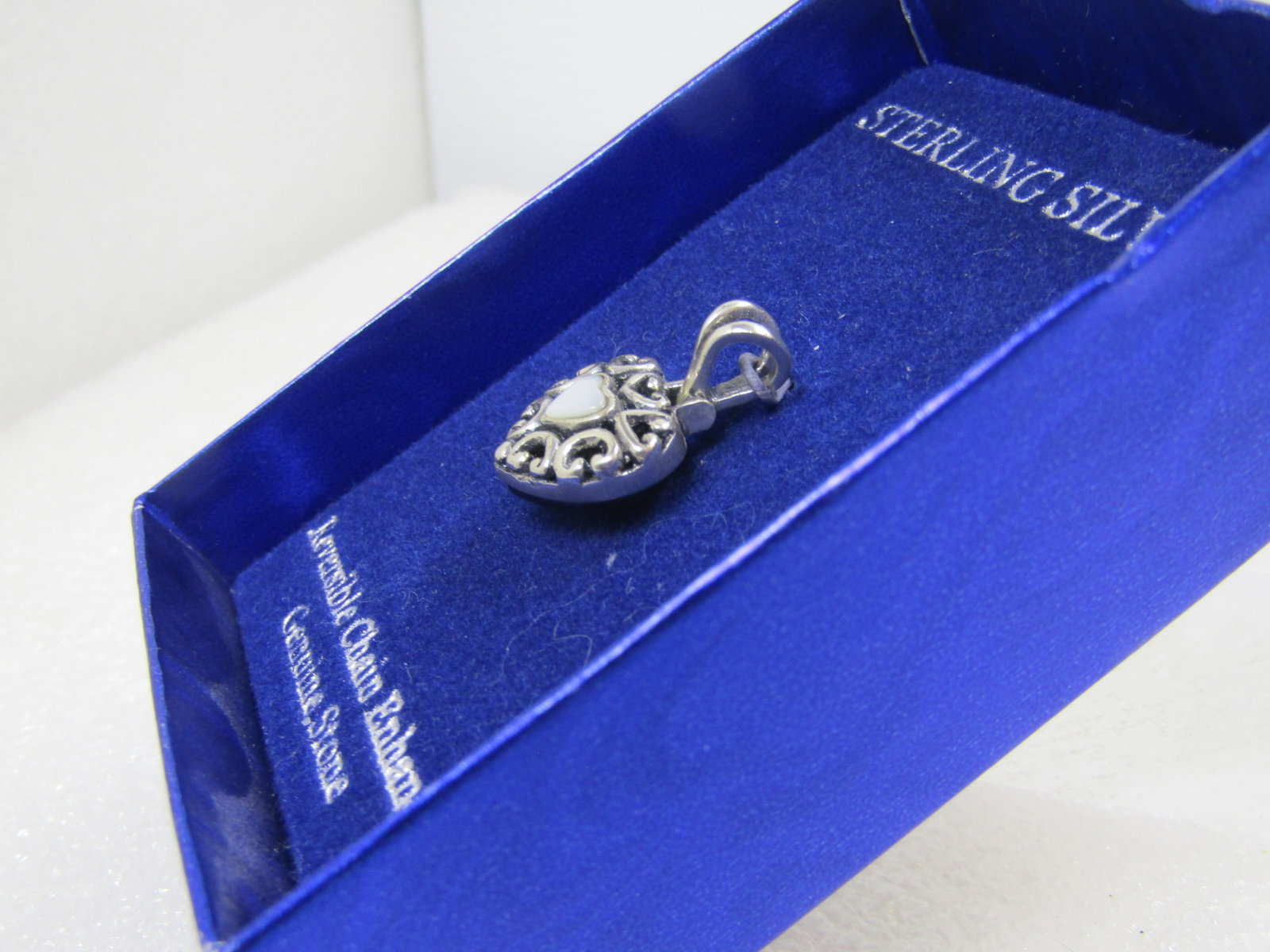 Vintage Sterling Reversible Heart Pendant, Onyx and MOP, In Original Box, 1990's - 2