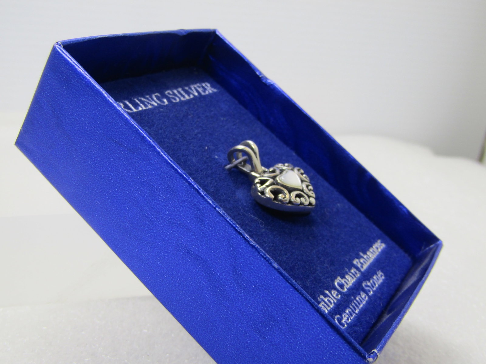 Vintage Sterling Reversible Heart Pendant, Onyx and MOP, In Original Box, 1990's - 3