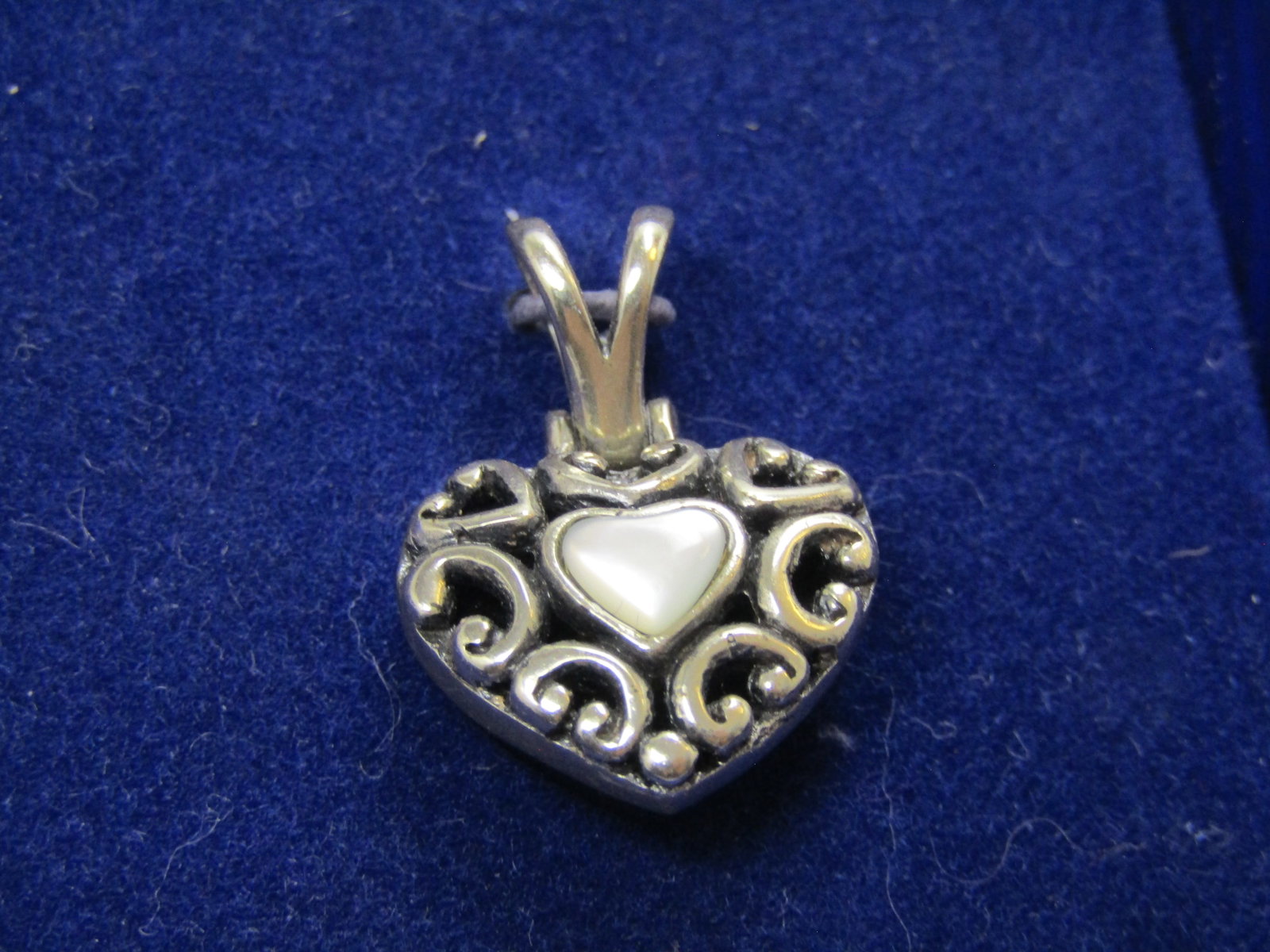 Vintage Sterling Reversible Heart Pendant, Onyx and MOP, In Original Box, 1990's - 4