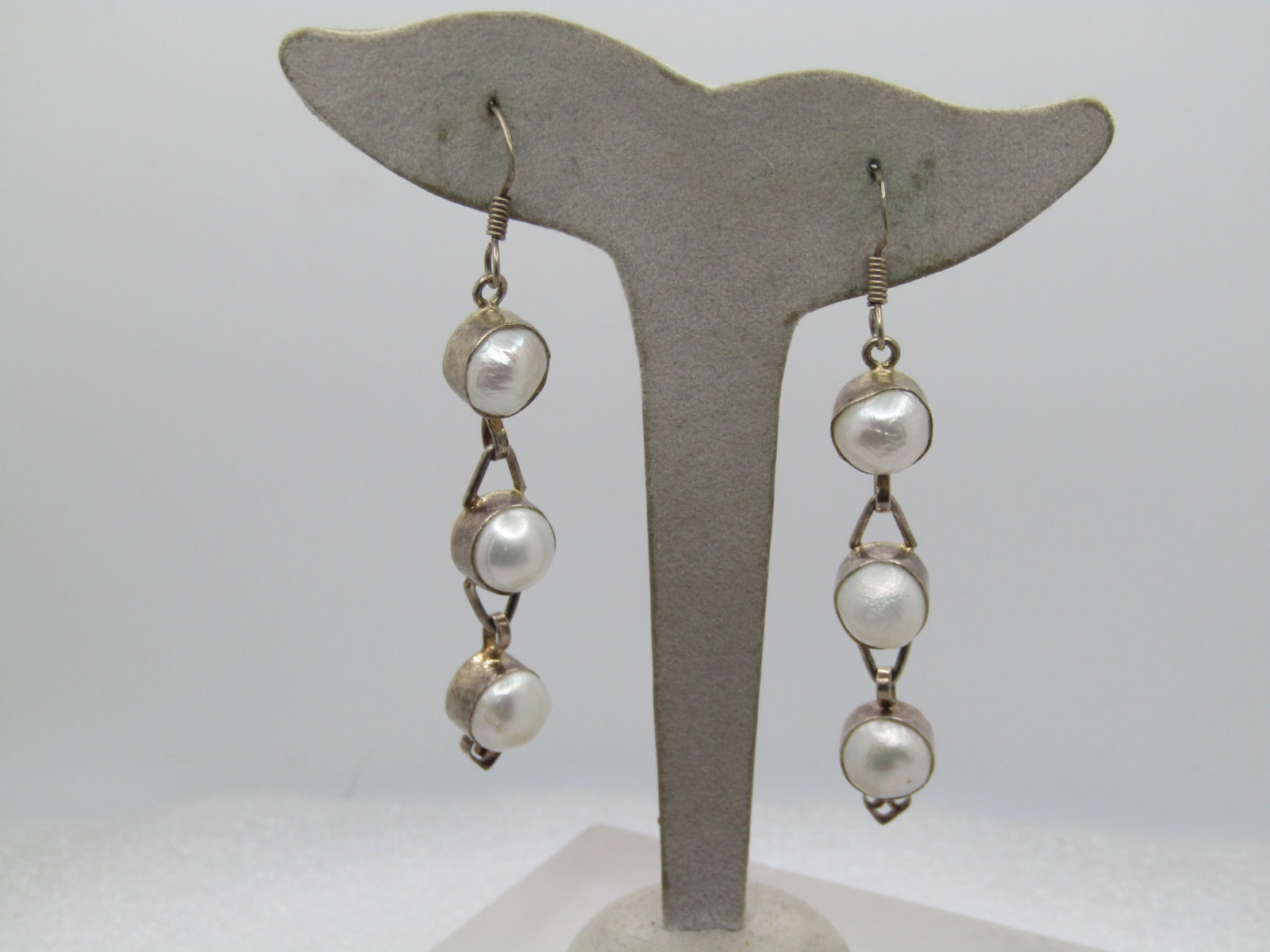 Vintage Triple Drop Freshwater Pearl Earrings, Pierced, 1980's-1990's - 2
