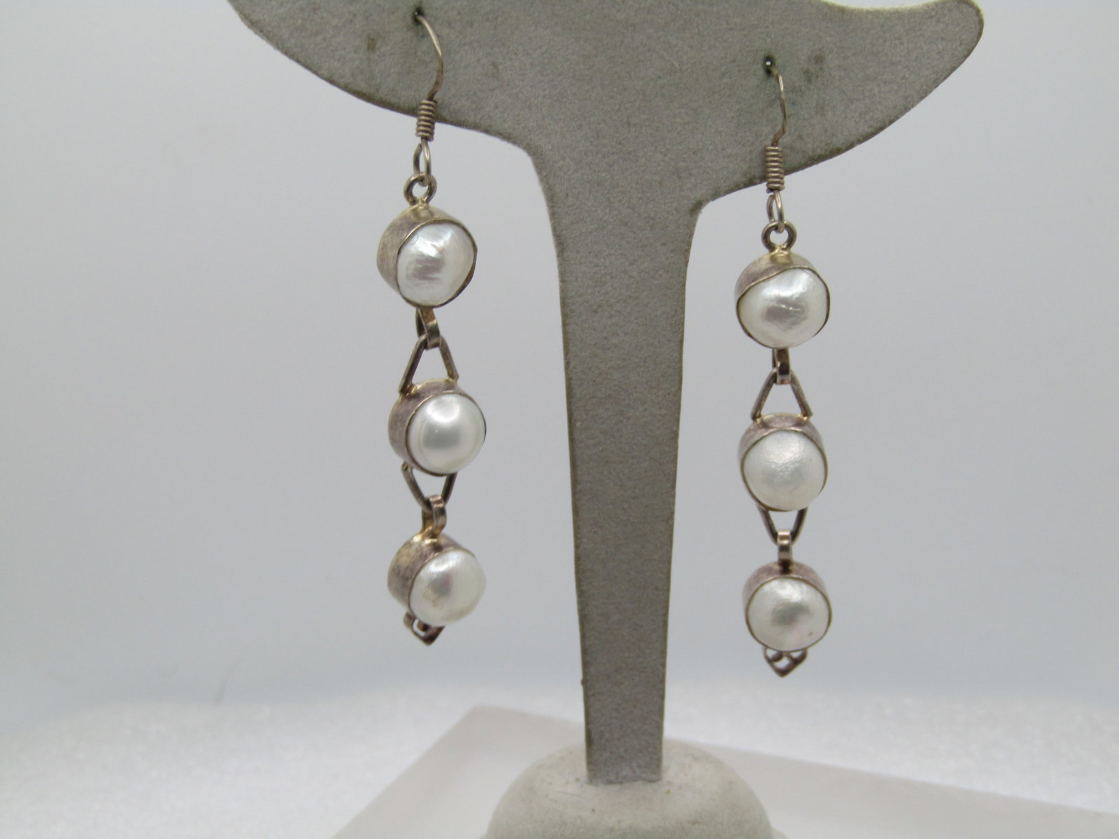Vintage Triple Drop Freshwater Pearl Earrings, Pierced, 1980's-1990's - 3
