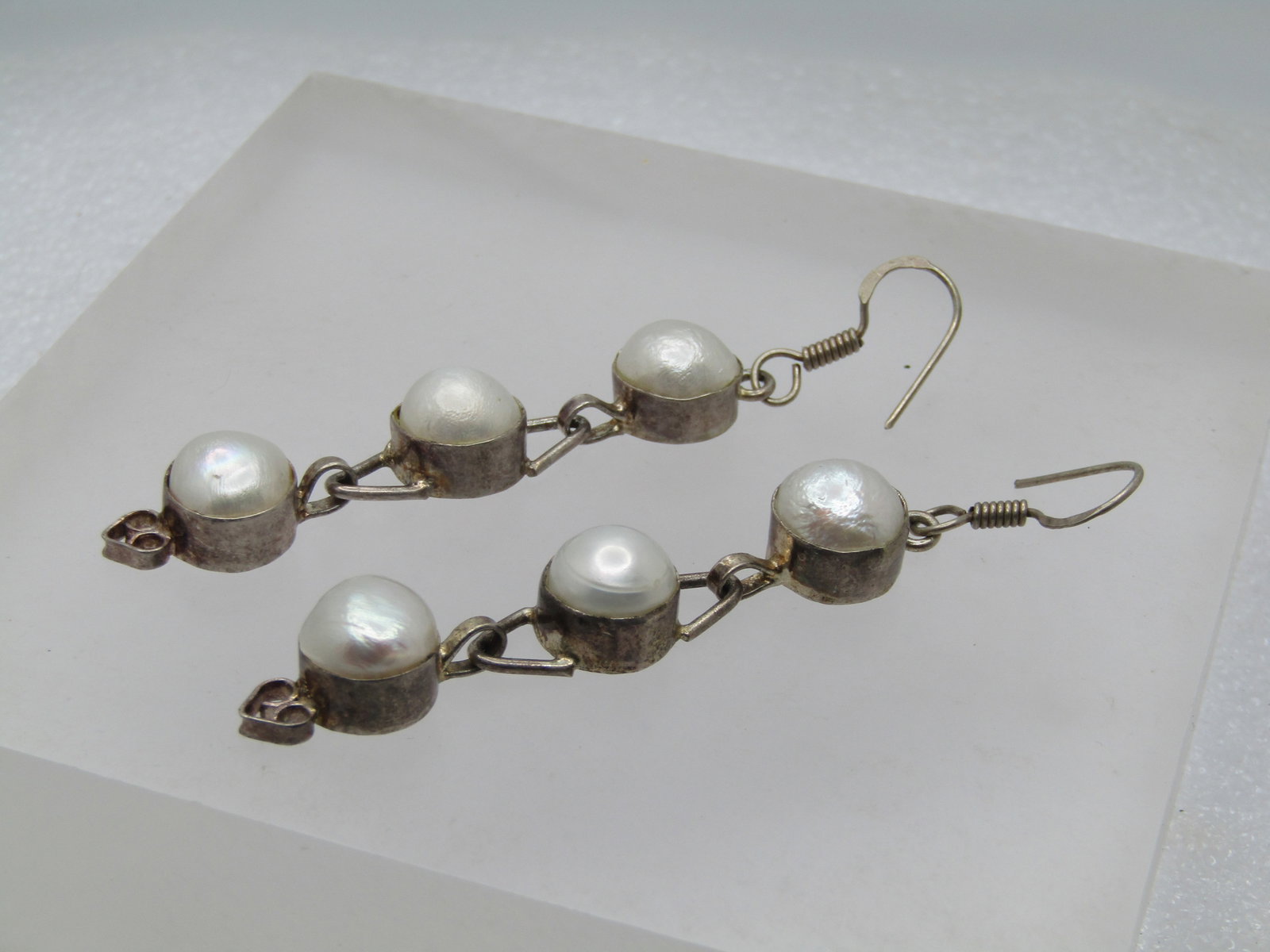Vintage Triple Drop Freshwater Pearl Earrings, Pierced, 1980's-1990's - 5