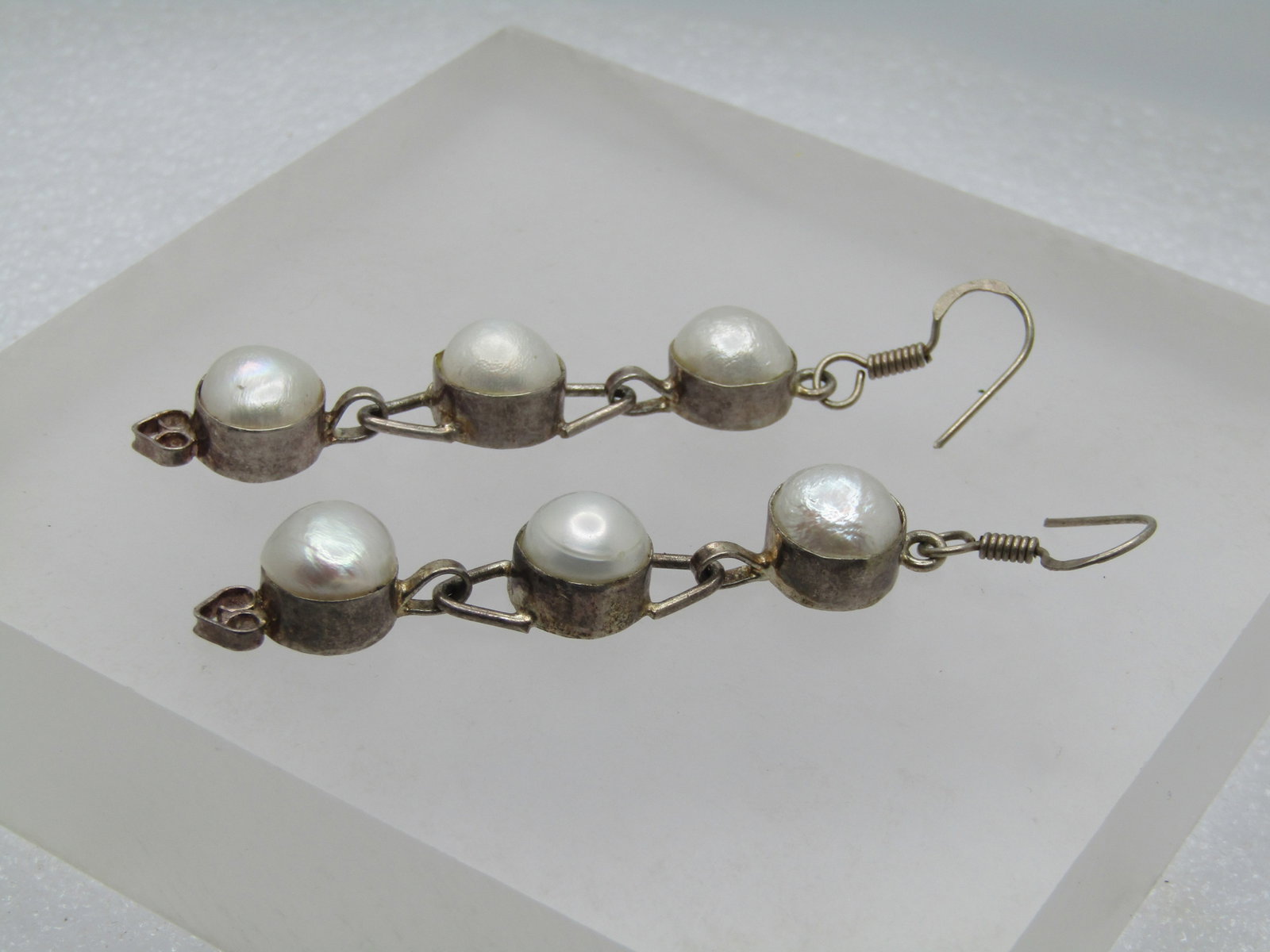 Vintage Triple Drop Freshwater Pearl Earrings, Pierced, 1980's-1990's - 6