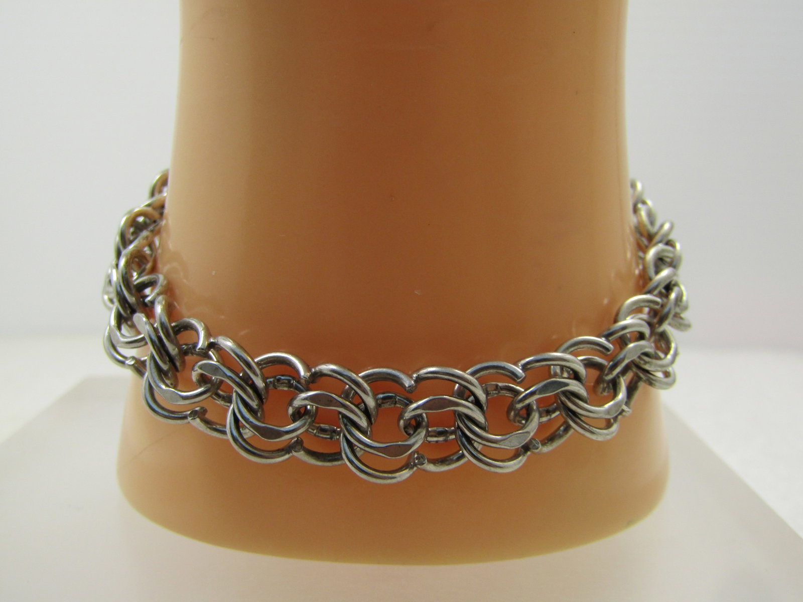 Vintage Sterling Double Link Charm Bracelet, 6.75", Safety Clasp, Signed JMS, 1940's-1960's - 3