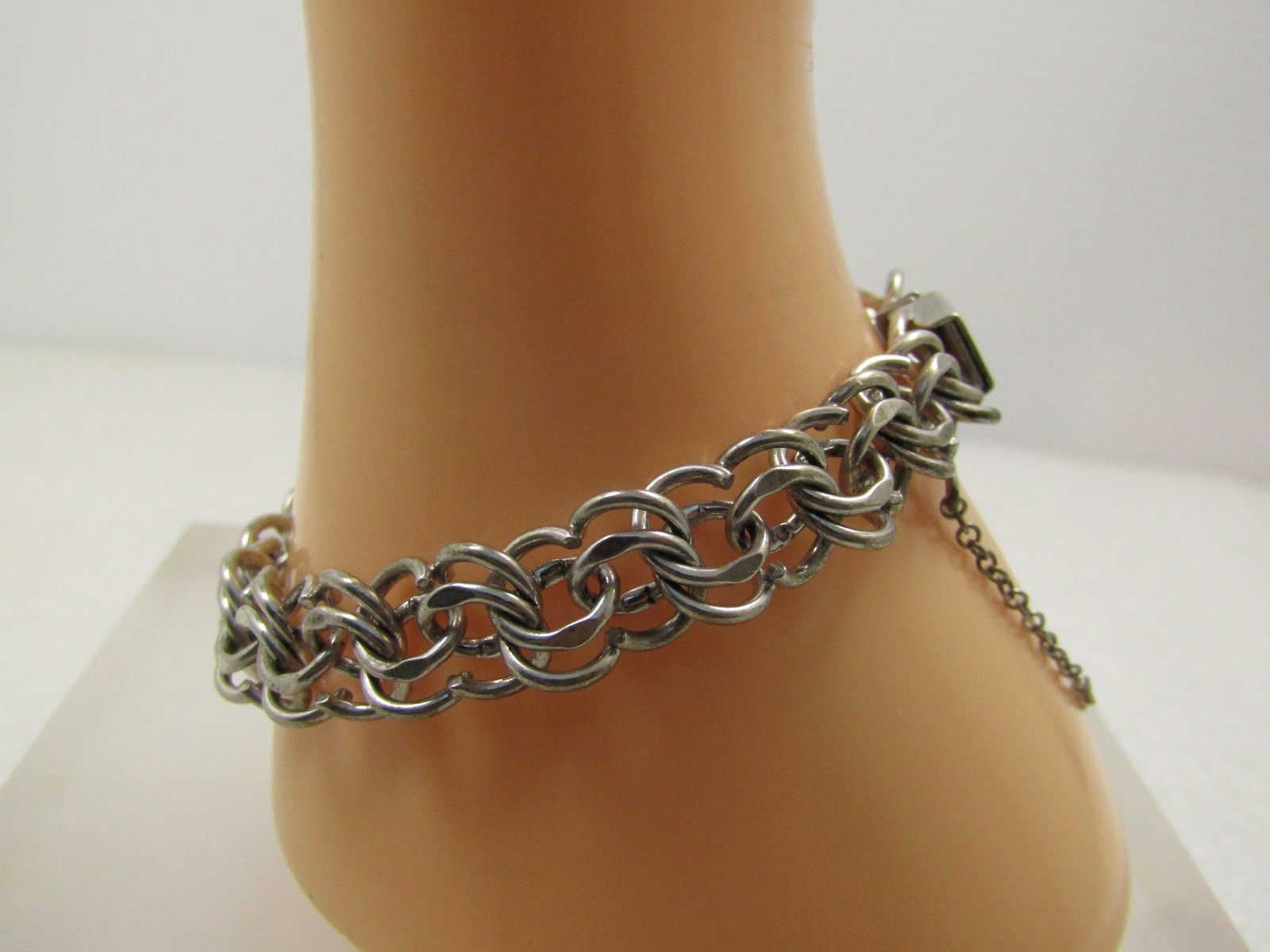 Vintage Sterling Double Link Charm Bracelet, 6.75", Safety Clasp, Signed JMS, 1940's-1960's - 4