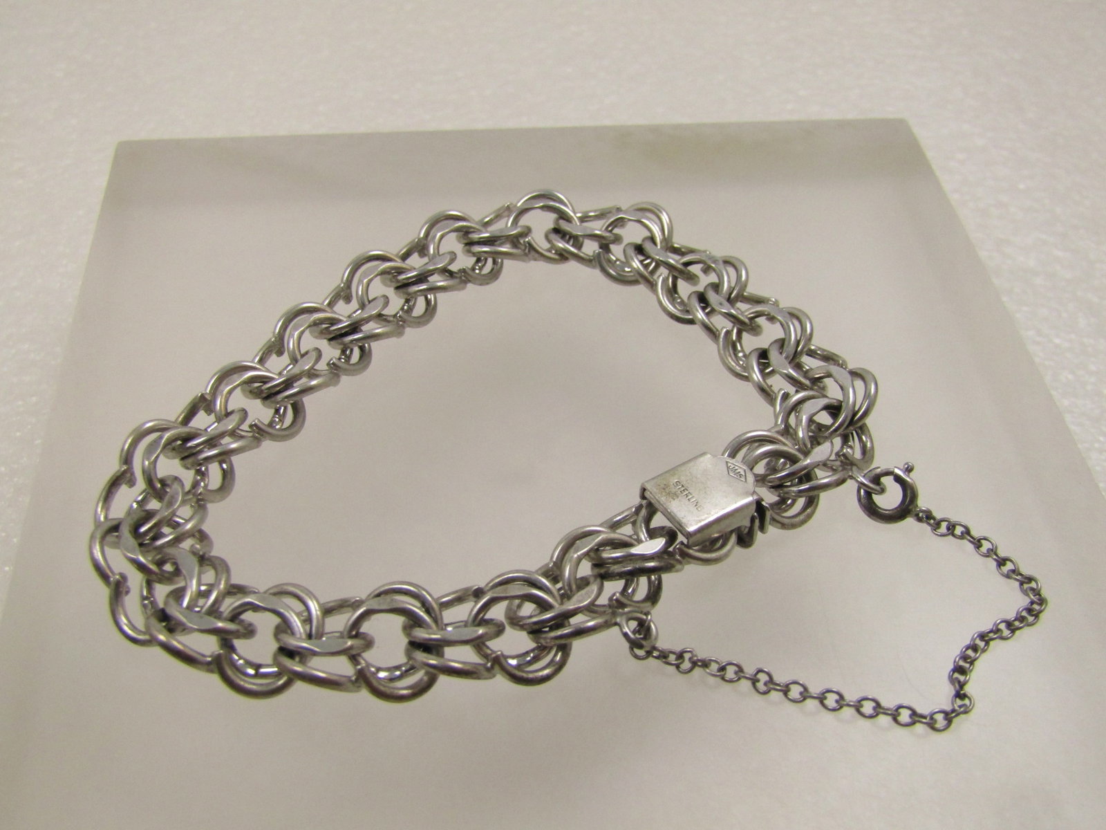 Vintage Sterling Double Link Charm Bracelet, 6.75", Safety Clasp, Signed JMS, 1940's-1960's - 5