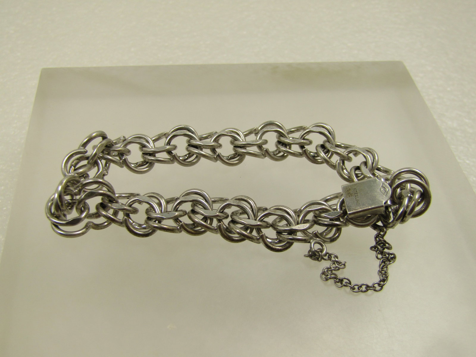 Vintage Sterling Double Link Charm Bracelet, 6.75", Safety Clasp, Signed JMS, 1940's-1960's - 7