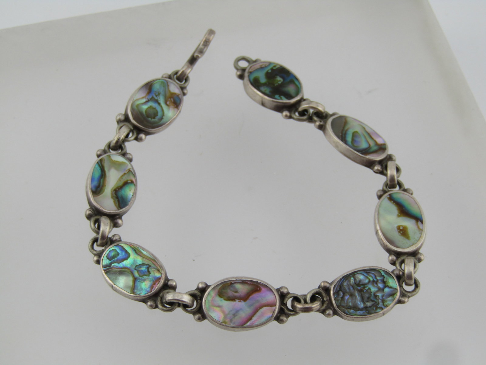Vintage Sterling Inlaid Abalone Bracelet, 7", Mexico, 1960's-1970's, Signed (1 of 6)