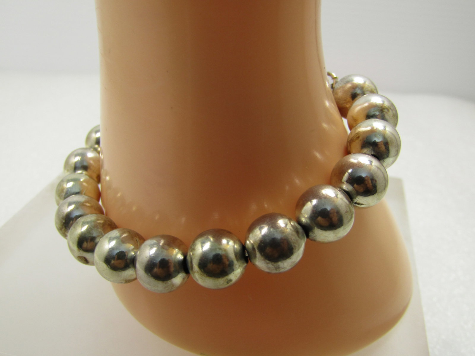 Vintage Silver Plated 9.5mm Beaded Bracelet, 8", 1990's - 2
