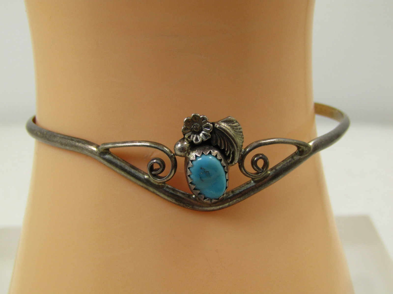 Vintage Sterling Southwestern Turquoise Cuff Bracelet, 6" , 1960's-1970's, Signed LM (1 of 5)