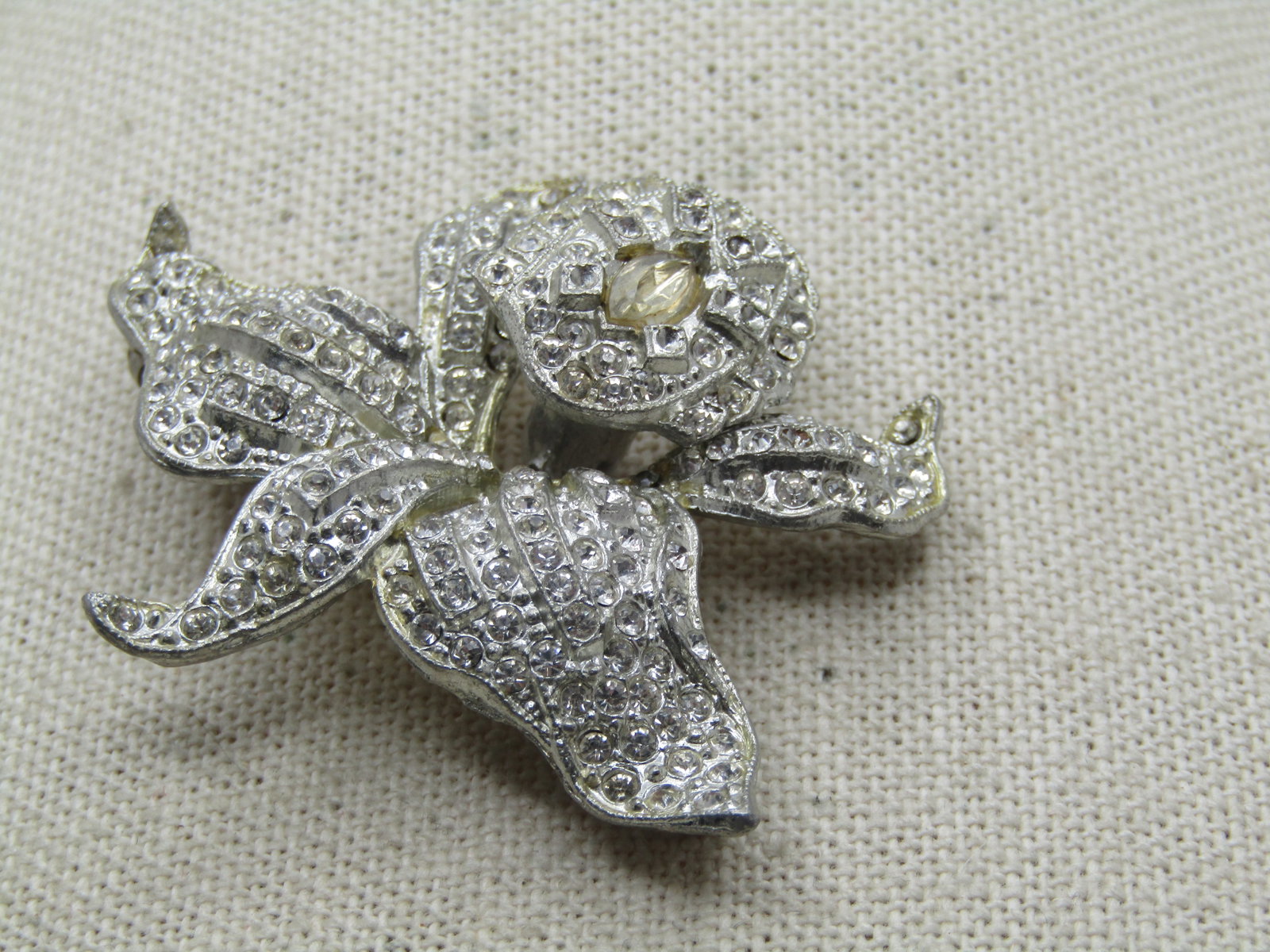 Vintage Rhinestone Orchid Trembler Brooch, Signed Singer and Kantor, 1930's-1940's (1 of 6)
