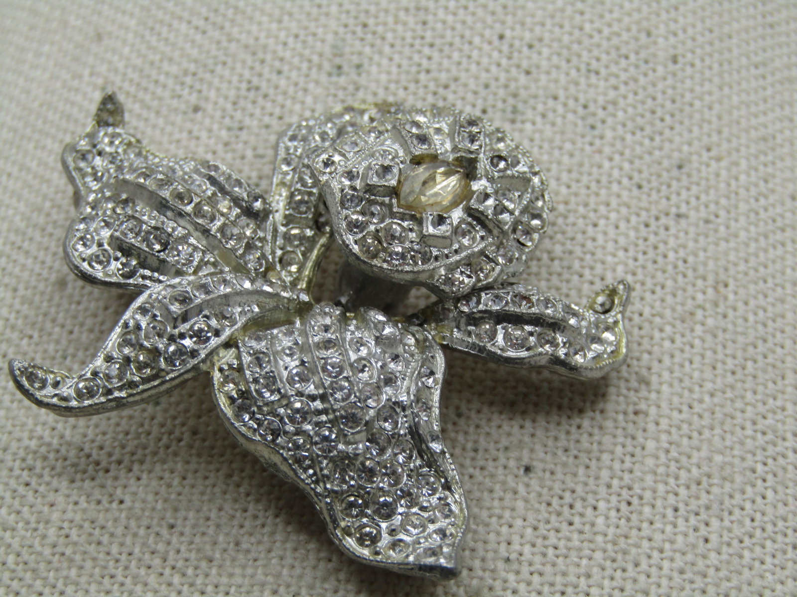 Vintage Rhinestone Orchid Trembler Brooch, Signed Singer and Kantor, 1930's-1940's - 2