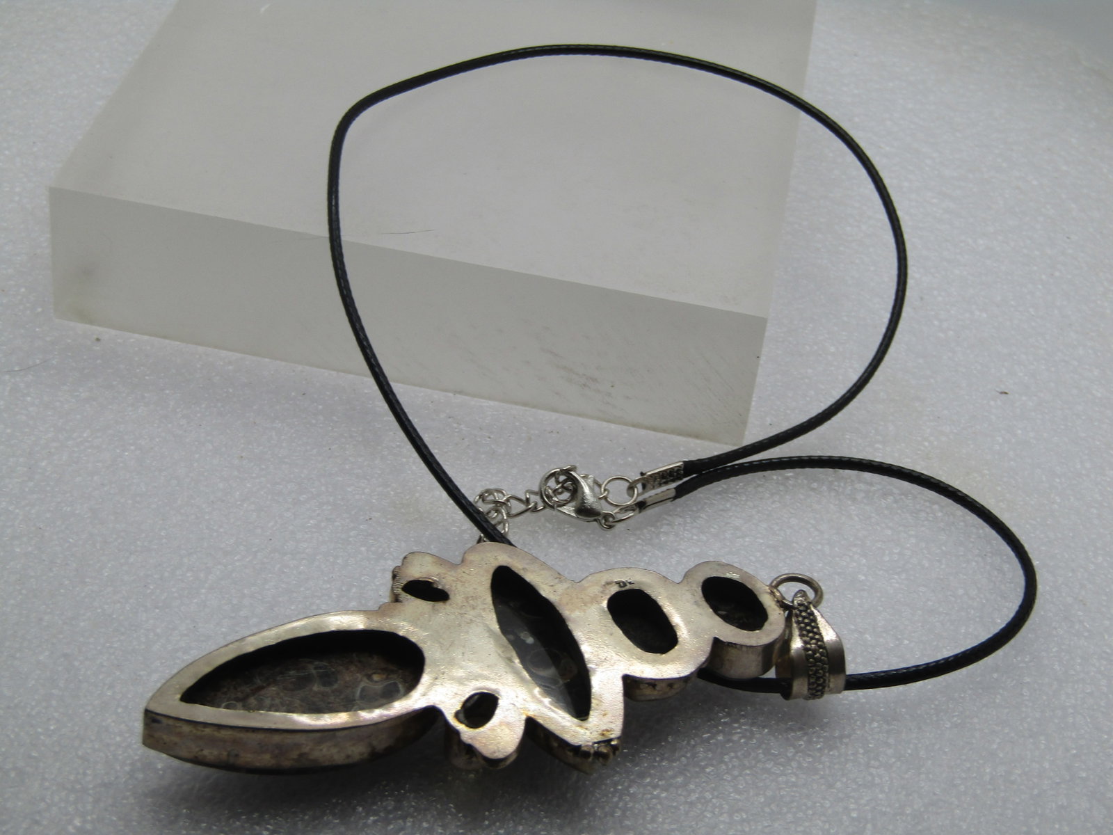 Vintage Brown/Black Agate Necklace, Rhinestones, 18"-20", Long Pendant, Boho/Southwestern, - 10