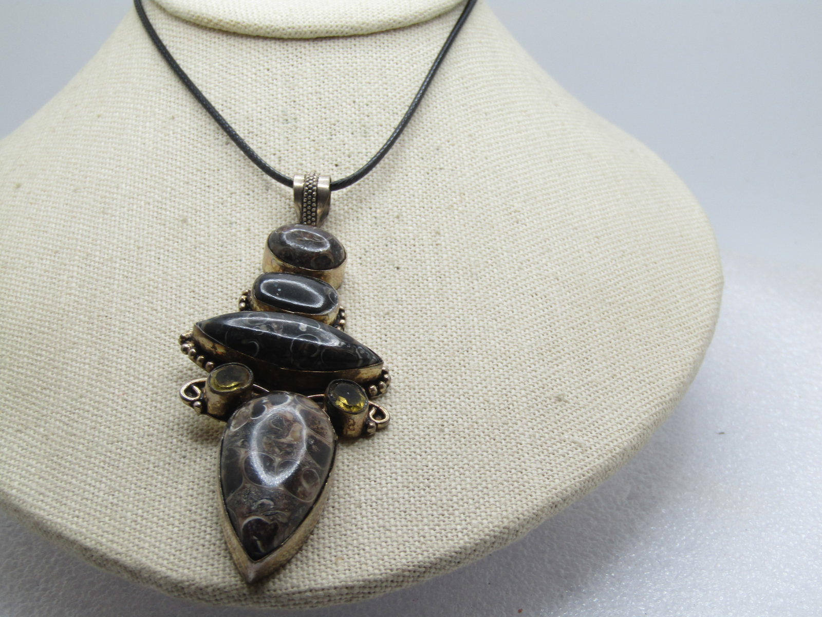 Vintage Brown/Black Agate Necklace, Rhinestones, 18"-20", Long Pendant, Boho/Southwestern, - 3