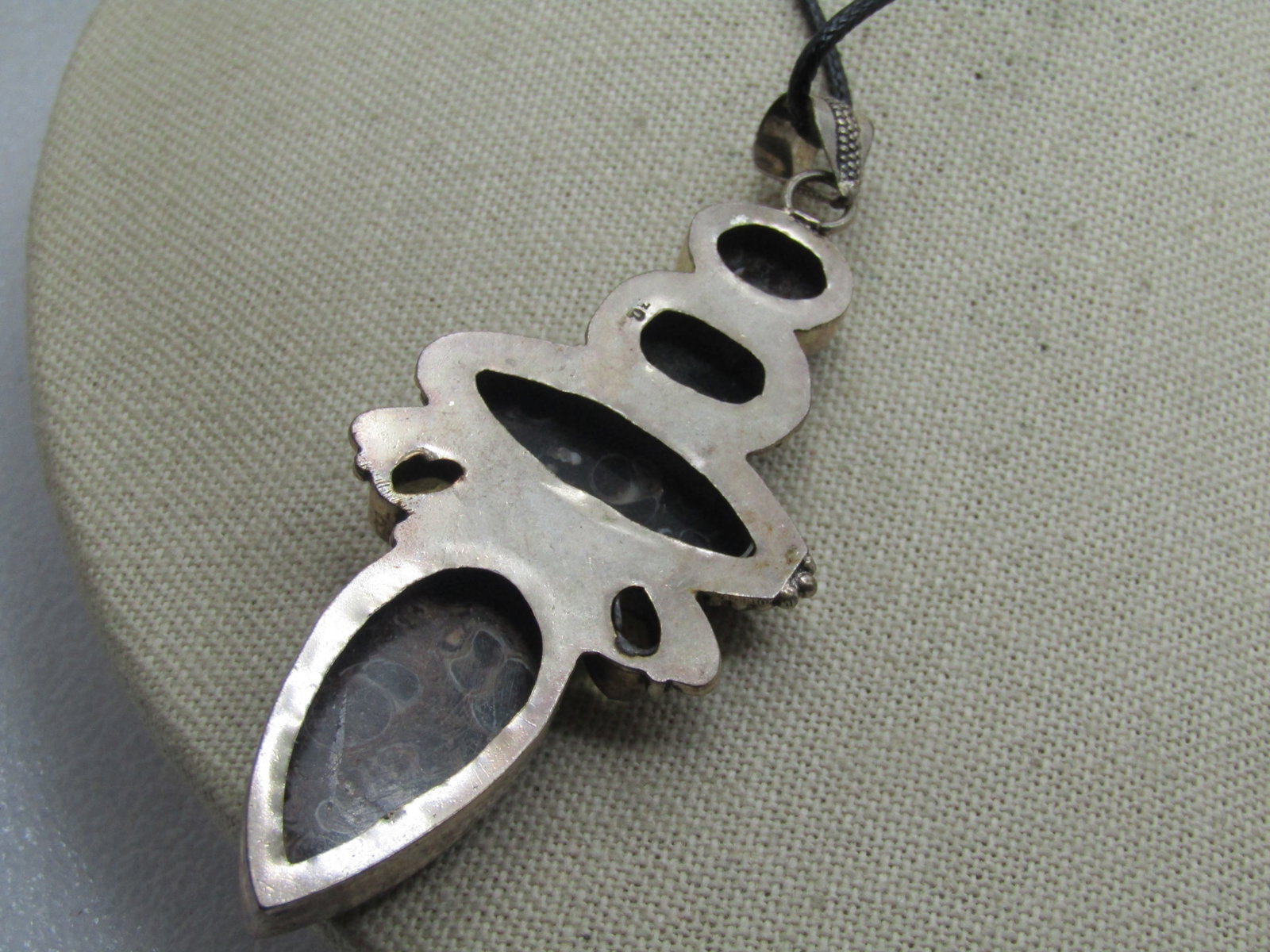 Vintage Brown/Black Agate Necklace, Rhinestones, 18"-20", Long Pendant, Boho/Southwestern, - 4