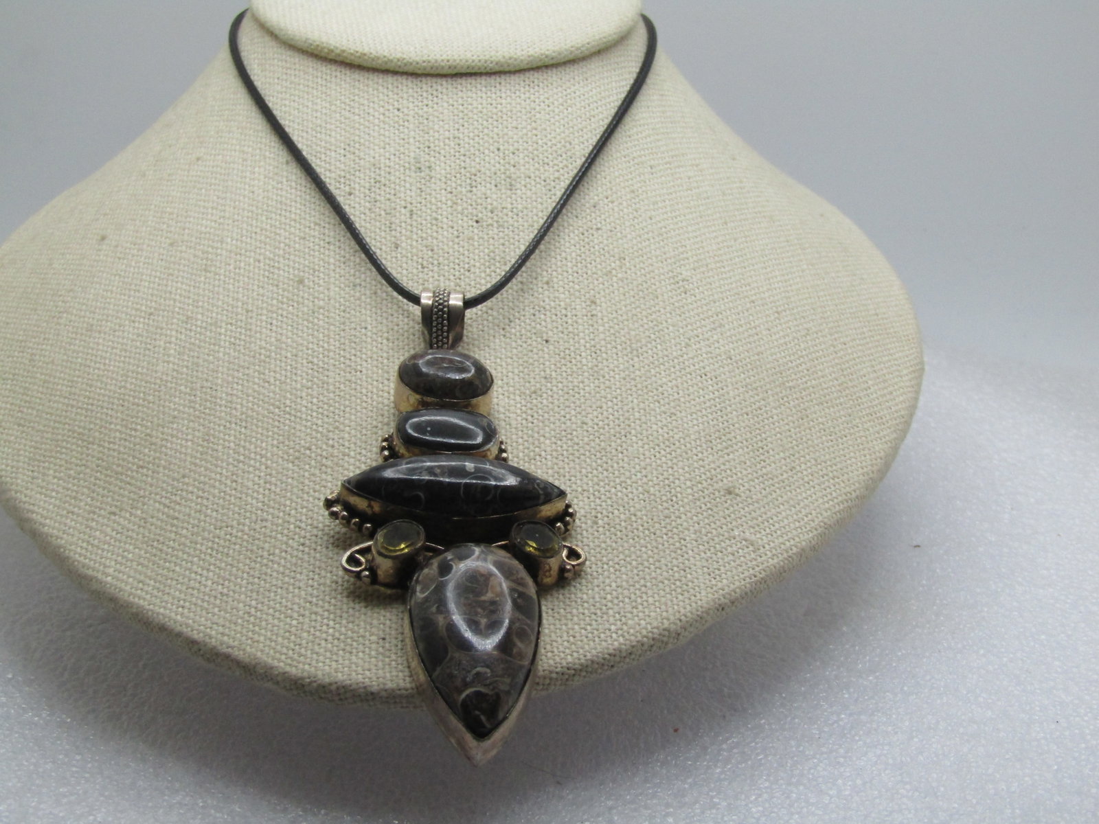 Vintage Brown/Black Agate Necklace, Rhinestones, 18"-20", Long Pendant, Boho/Southwestern, - 5