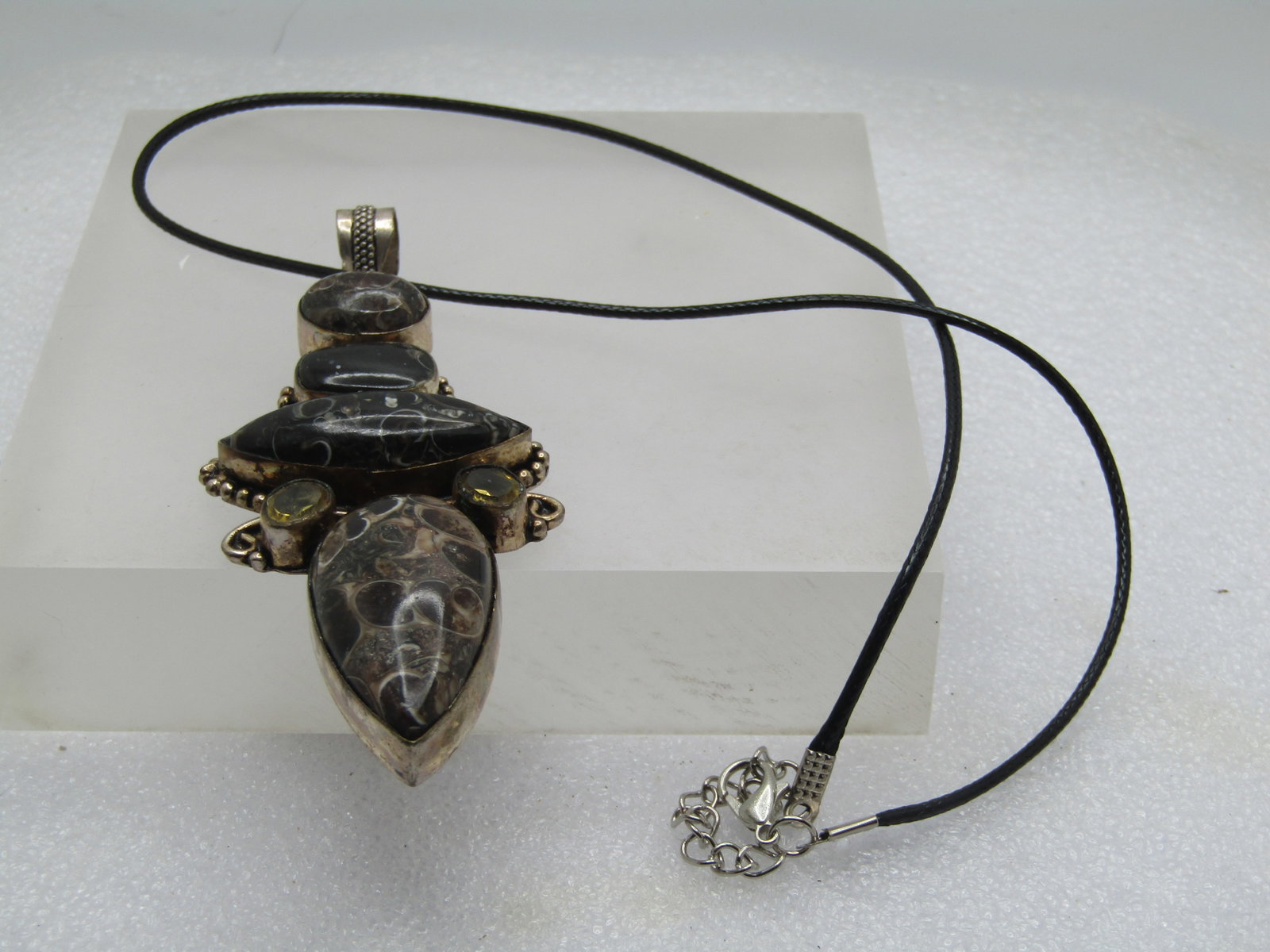 Vintage Brown/Black Agate Necklace, Rhinestones, 18"-20", Long Pendant, Boho/Southwestern, - 6
