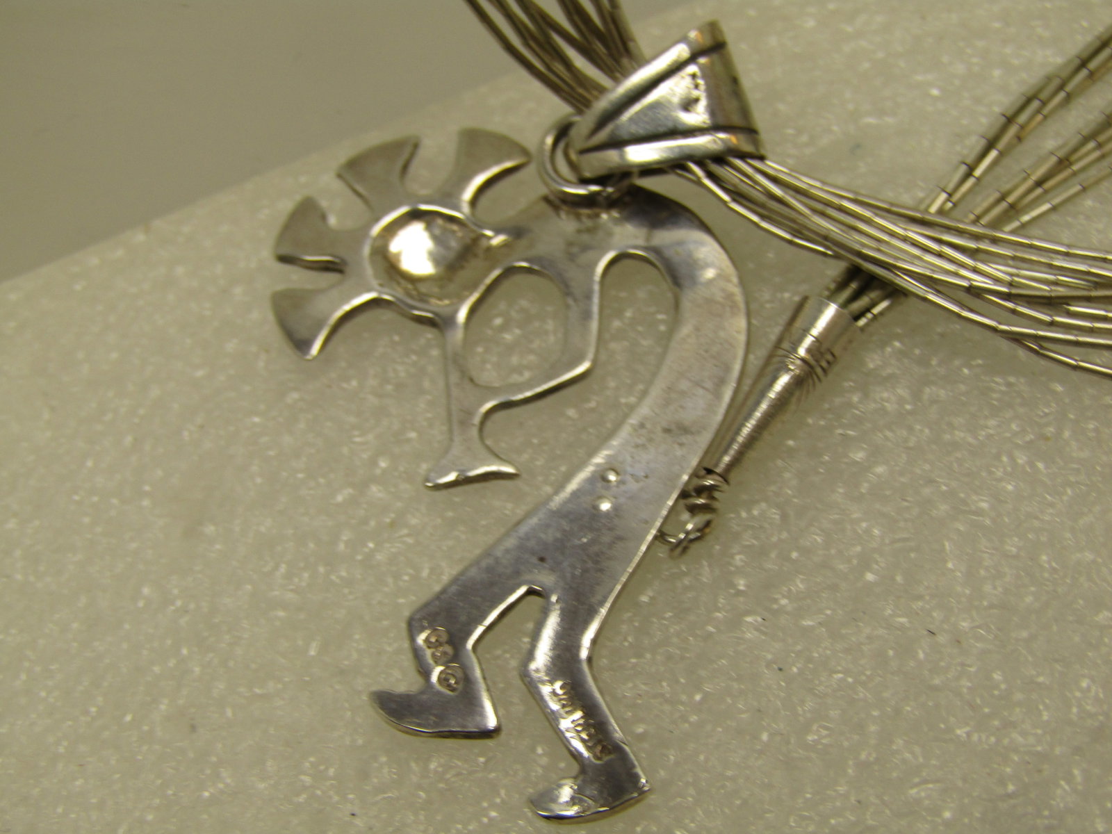 Vintage Sterling Navajo Kokopeli Ten Strand Necklace, 18", Signed GS, 1980's-1990's - 6