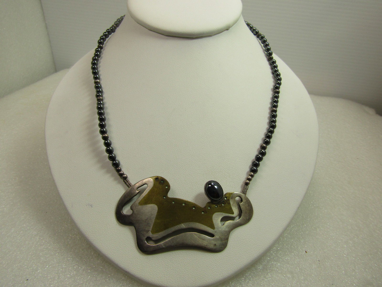 Vintage Sterling Brutalist/Modernist Necklace, Hematite, 18.5", 1980's (1 of 7)