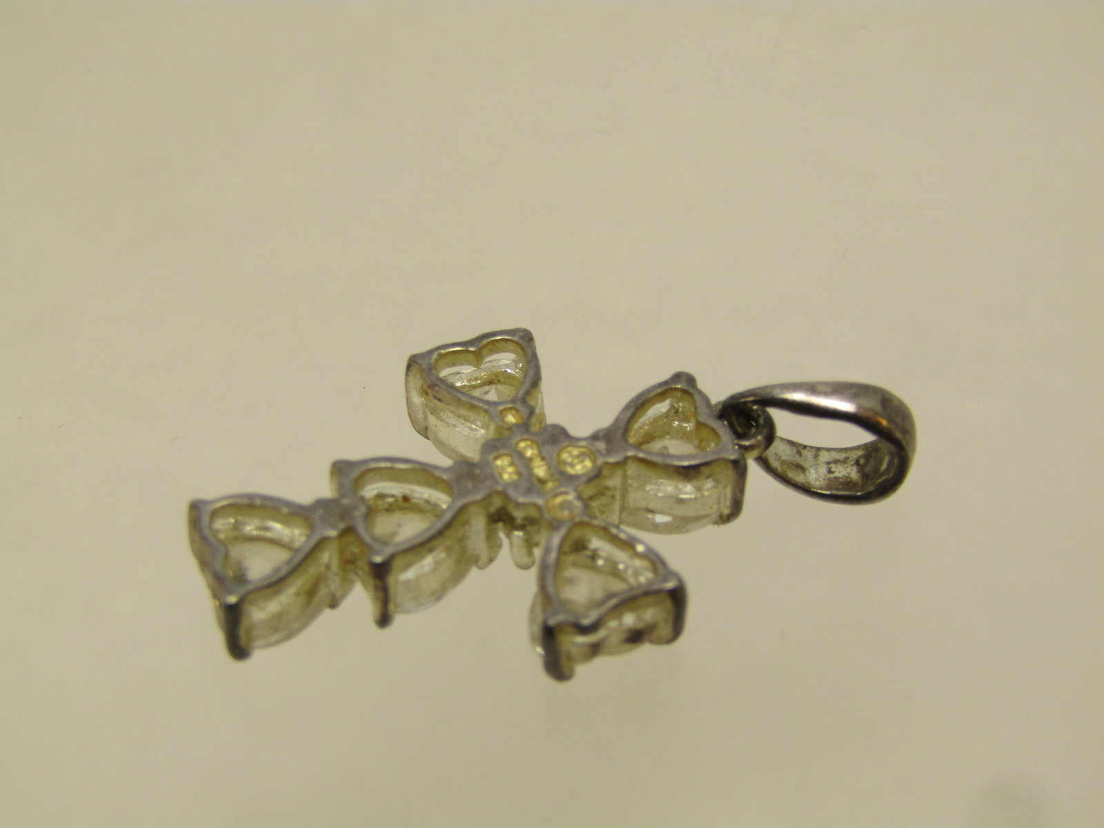 Vintage Sterling CZ Heart Cross Pendant, 1980's-1990's - 3