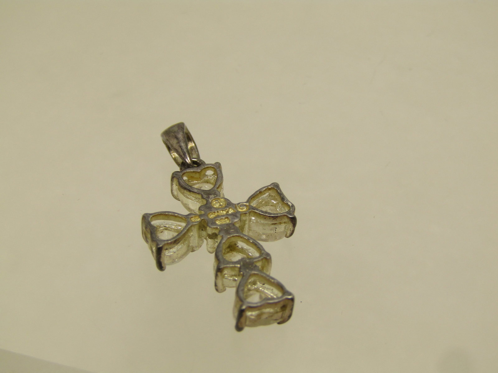 Vintage Sterling CZ Heart Cross Pendant, 1980's-1990's - 4