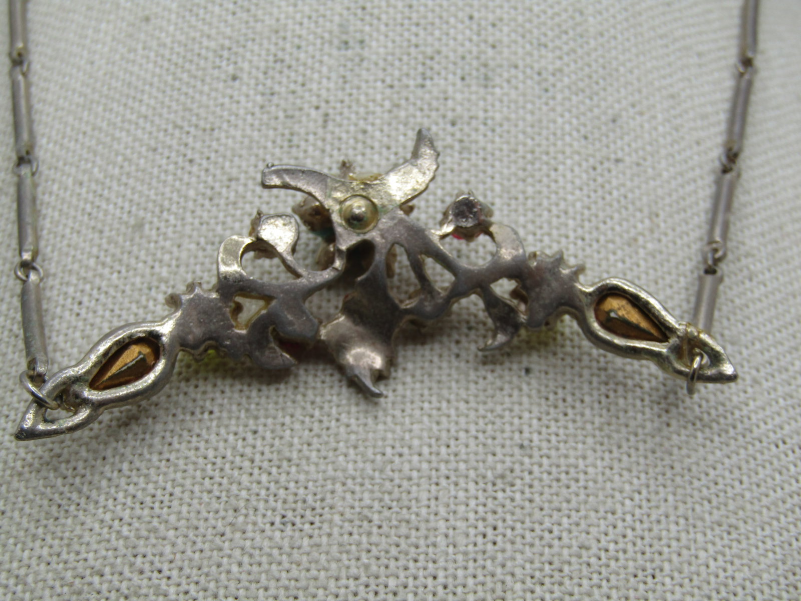 Vintage Rhinestone Floral Necklace, V-Drop, 1950's, 16" - 5